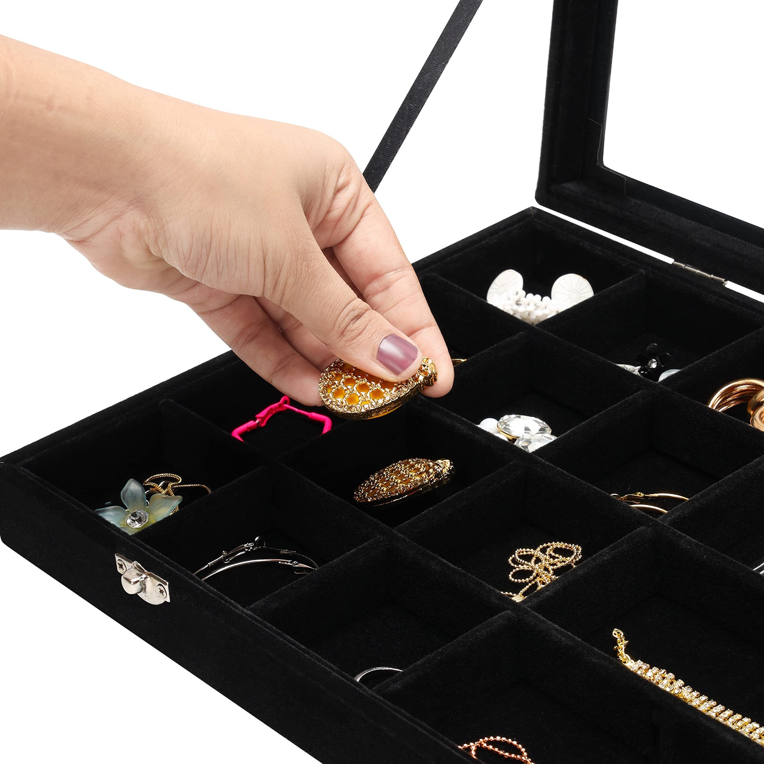 Box Jewelry - Große Organizer Stackable Vous Schmuckaufbewahrungsbox Large Belle Schmuckständer schwarzem Black Samt, Velvet stapelbare aus