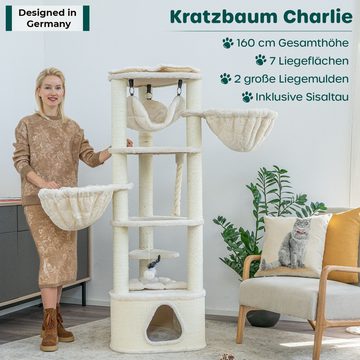 Happypet Kratzbaum CHARLIE 160, 160 cm, Exrem Stabil, 9 cm Stämme, geprüftes Holz
