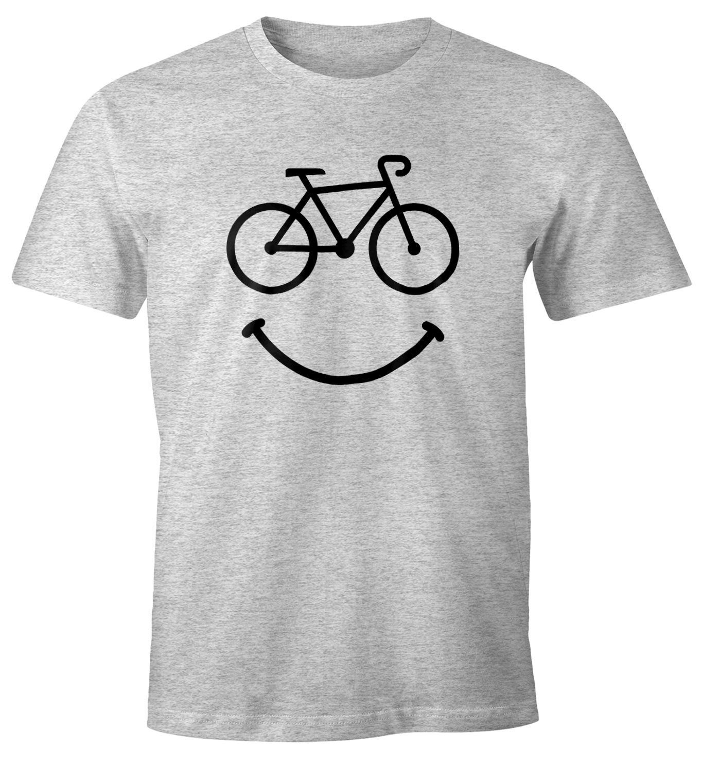 MoonWorks Print-Shirt Fahrrad Herren T-Shirt Smile Happy Bike Radfahren Fun-Shirt Moonworks® mit Print grau | T-Shirts