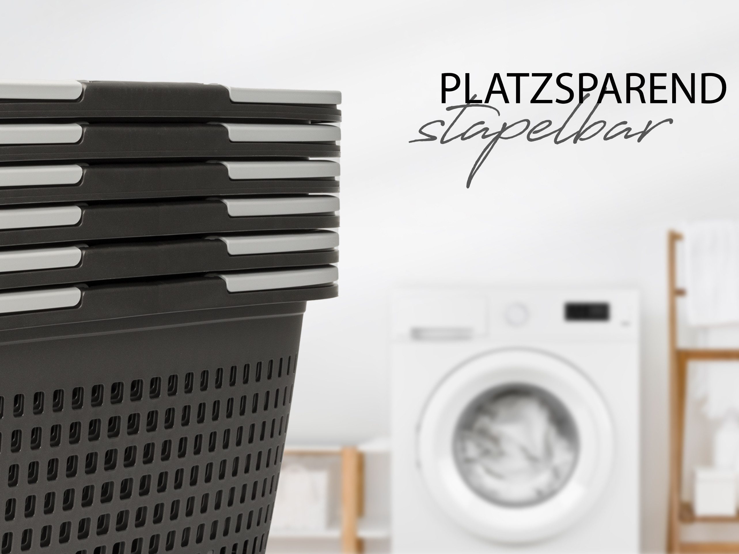 Hausfelder Wäschekorb Wäschewanne 58x37x25cm (Anthrazit-Schwarz, 6 Körbe 35 l) (Set, 6 St., 6 x Wäschekorb), mit klappbaren Henkeln, mit Griffen, 35 Liter – Bild 5 von 5