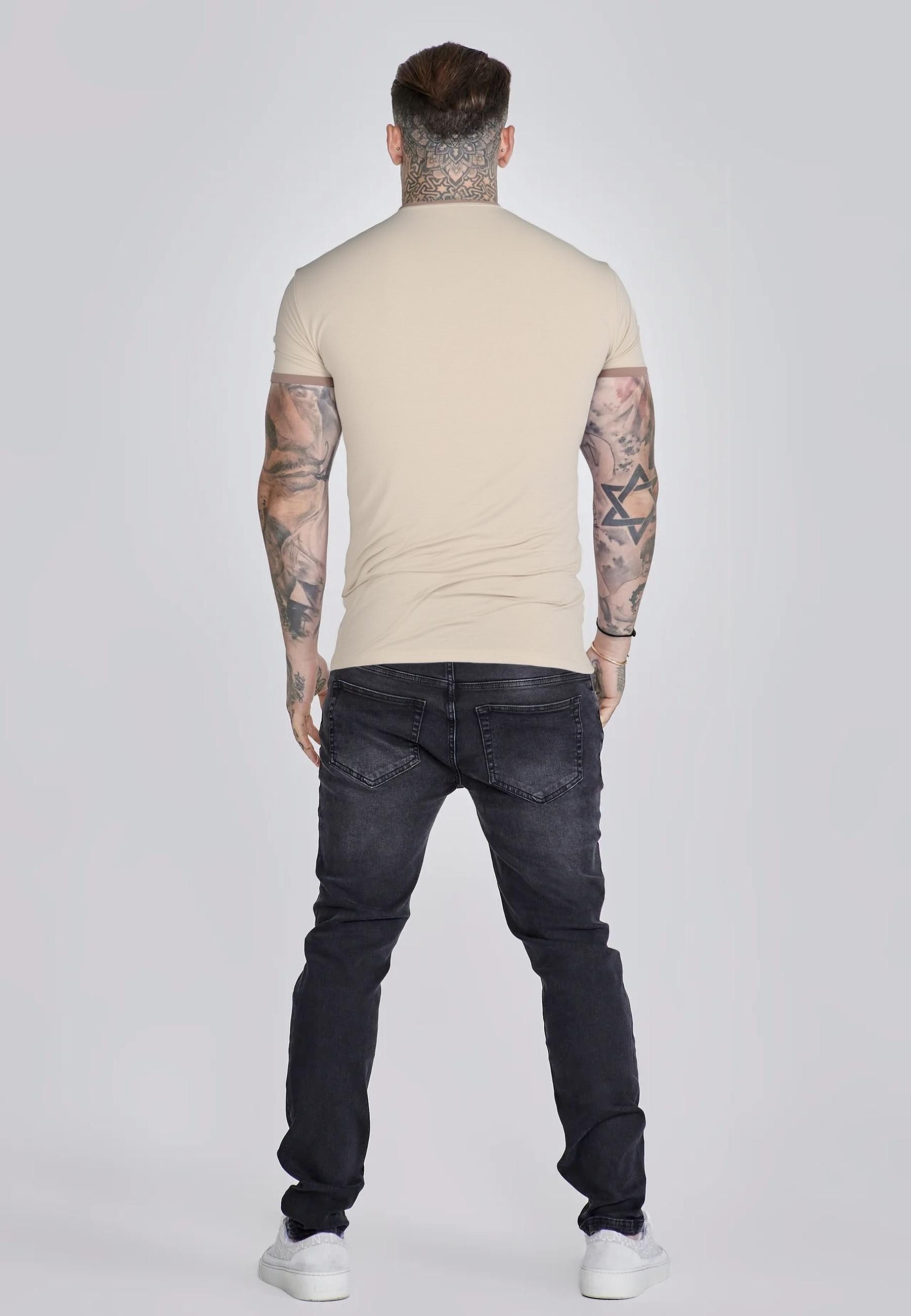 Siksilk T-Shirt SikSilk Herren Ecru Ringer T-Shirt – Bild 5 von 5
