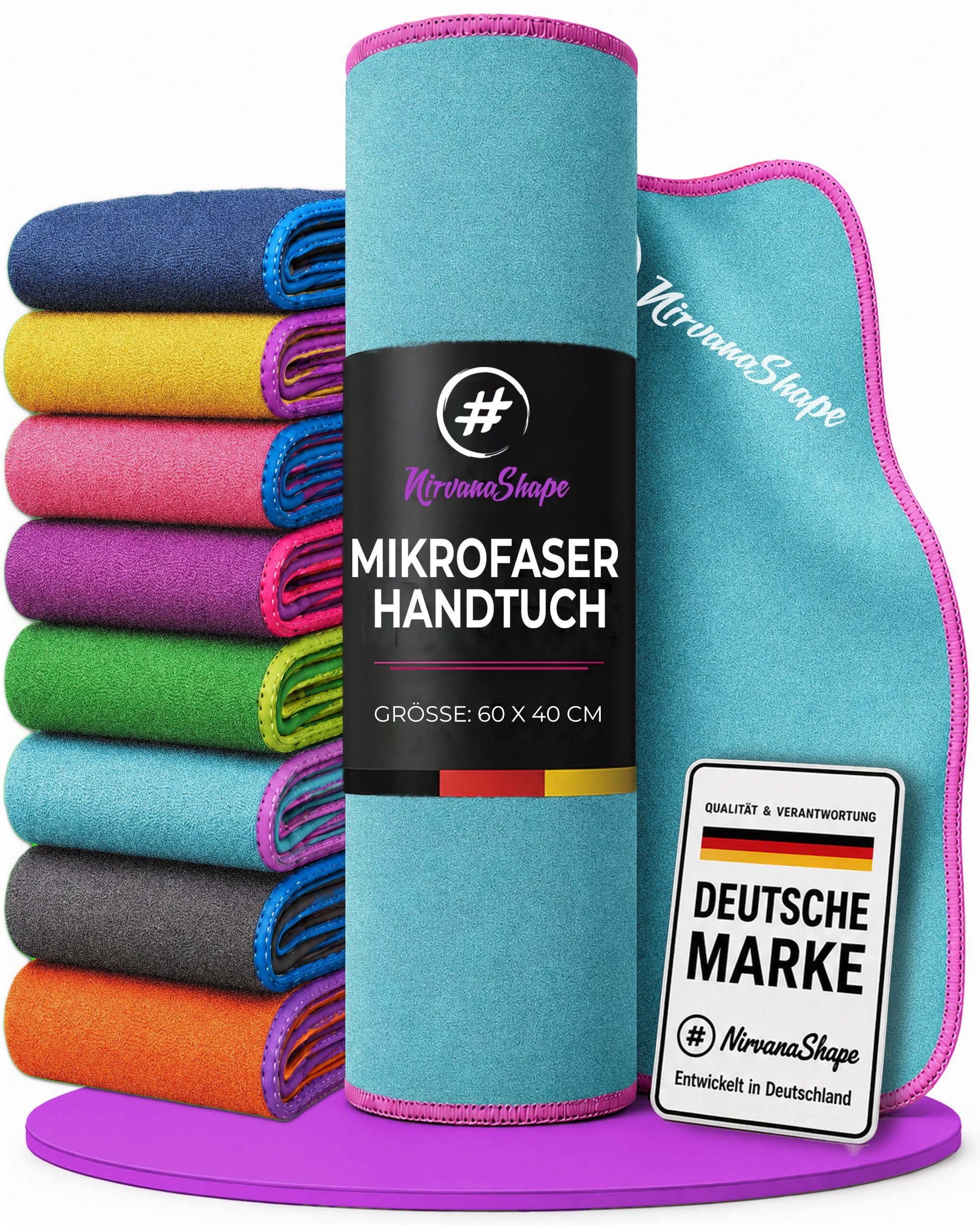 NirvanaShape Reisehandtuch Mikrofaser Handtücher [2er SET] Badehandtuch Reisehandtuch Strandtuch, Ecktasche mit Reißverschluss, saugfähig, leicht, schnelltrocknend