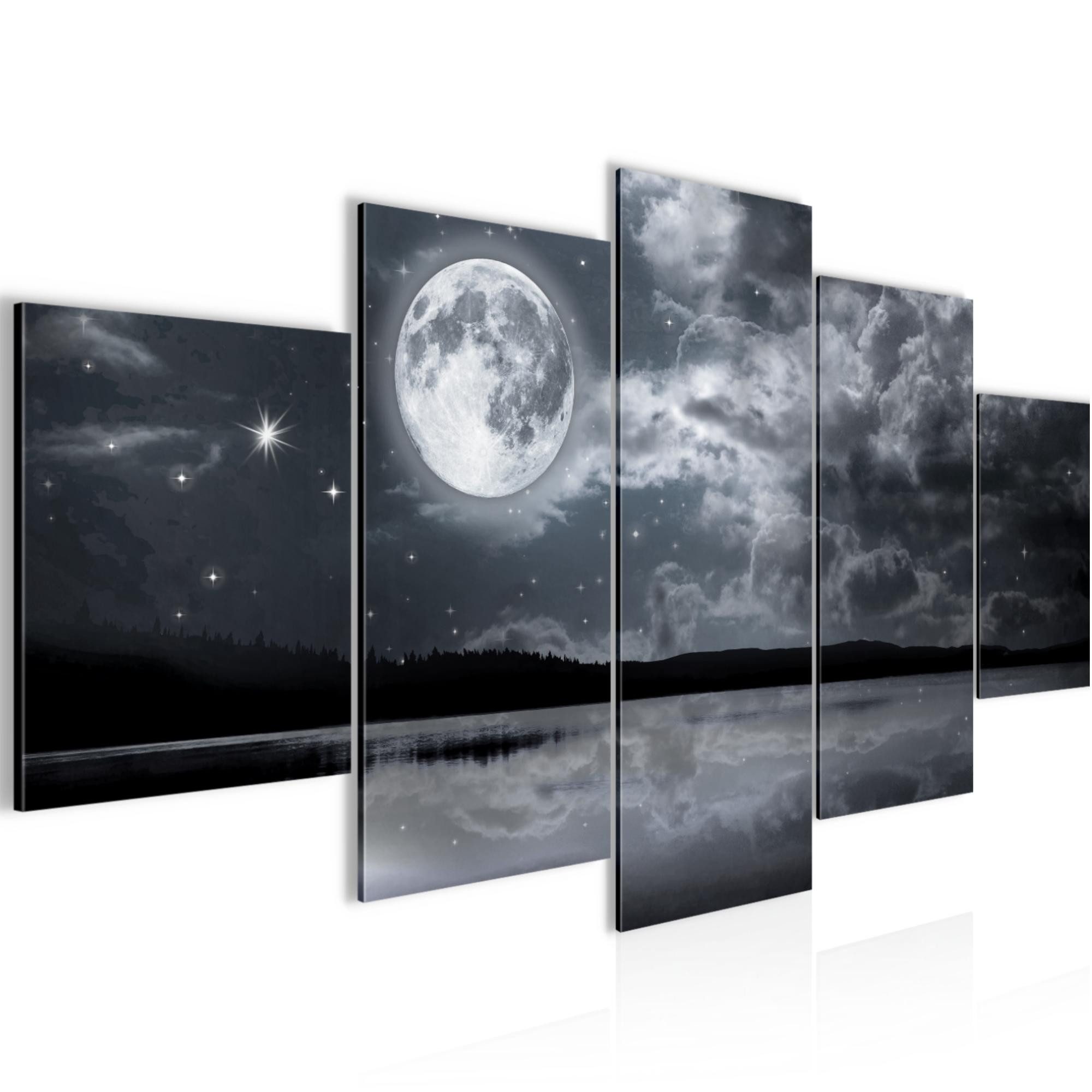 Runa Art Wandbild Schlafzimmer Nachthimmel Mond Wolken Sterne auf Vlies Leinwand 607553b, 150L x 75B cm