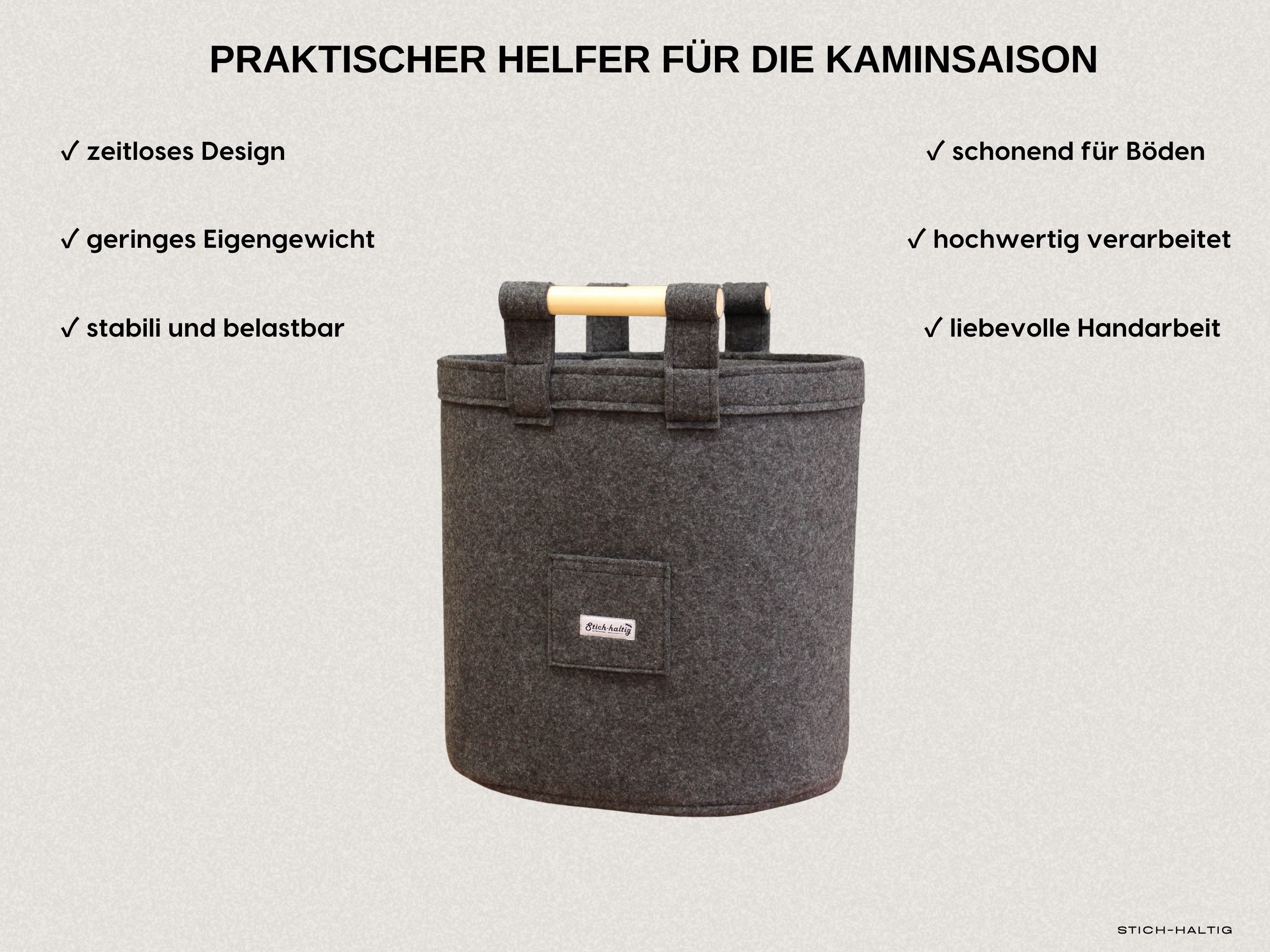 Stich-haltig Kaminholzkorb Oval aus Filz dunkelgrau M, Brennholzkorb mit zw günstig online kaufen