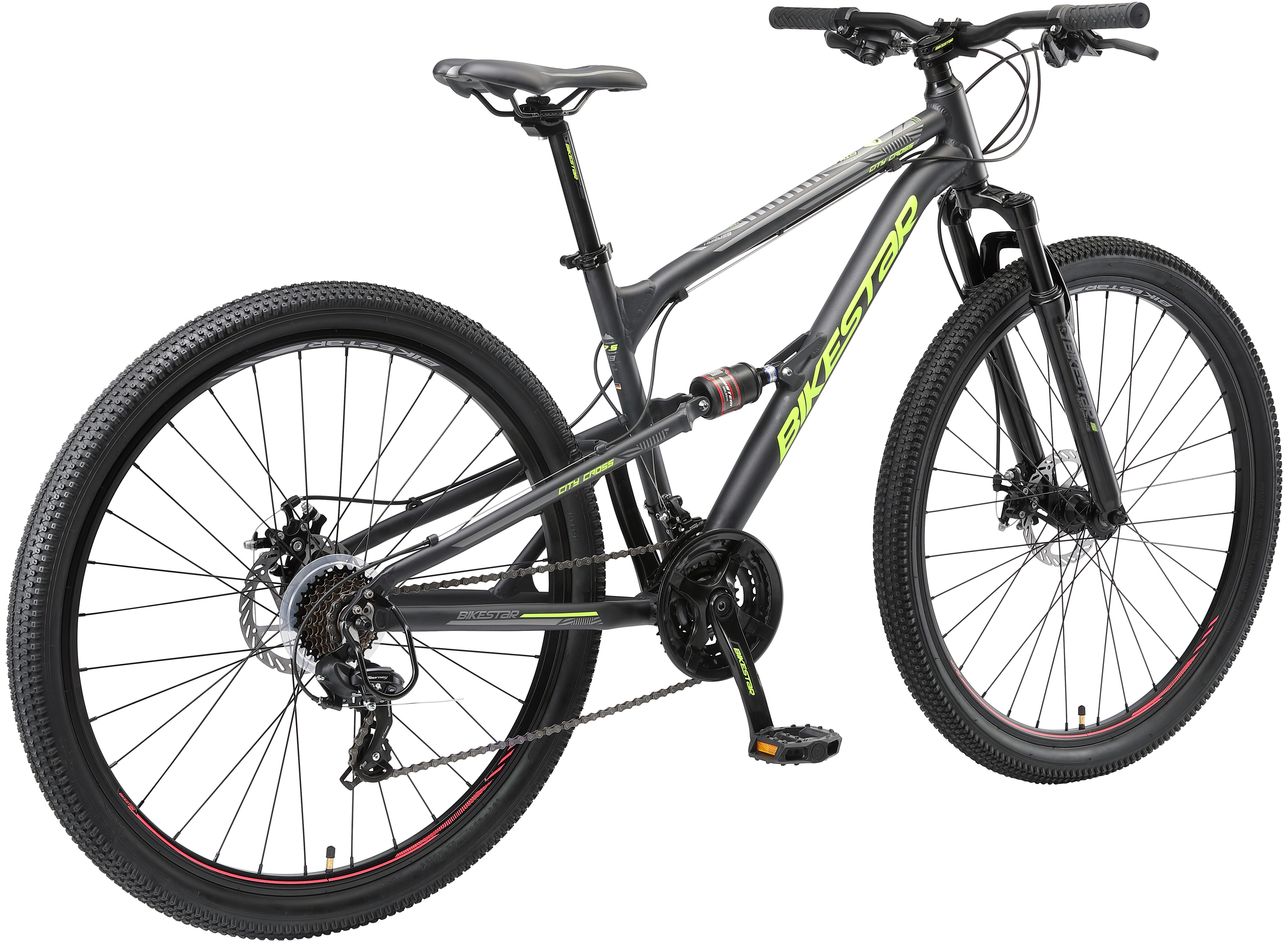 Bikestar Mountainbike, 21 Gang Shimano RD-TY300 Schaltwerk, Kettenschaltung, für Damen und Herren, Kettenschaltung
