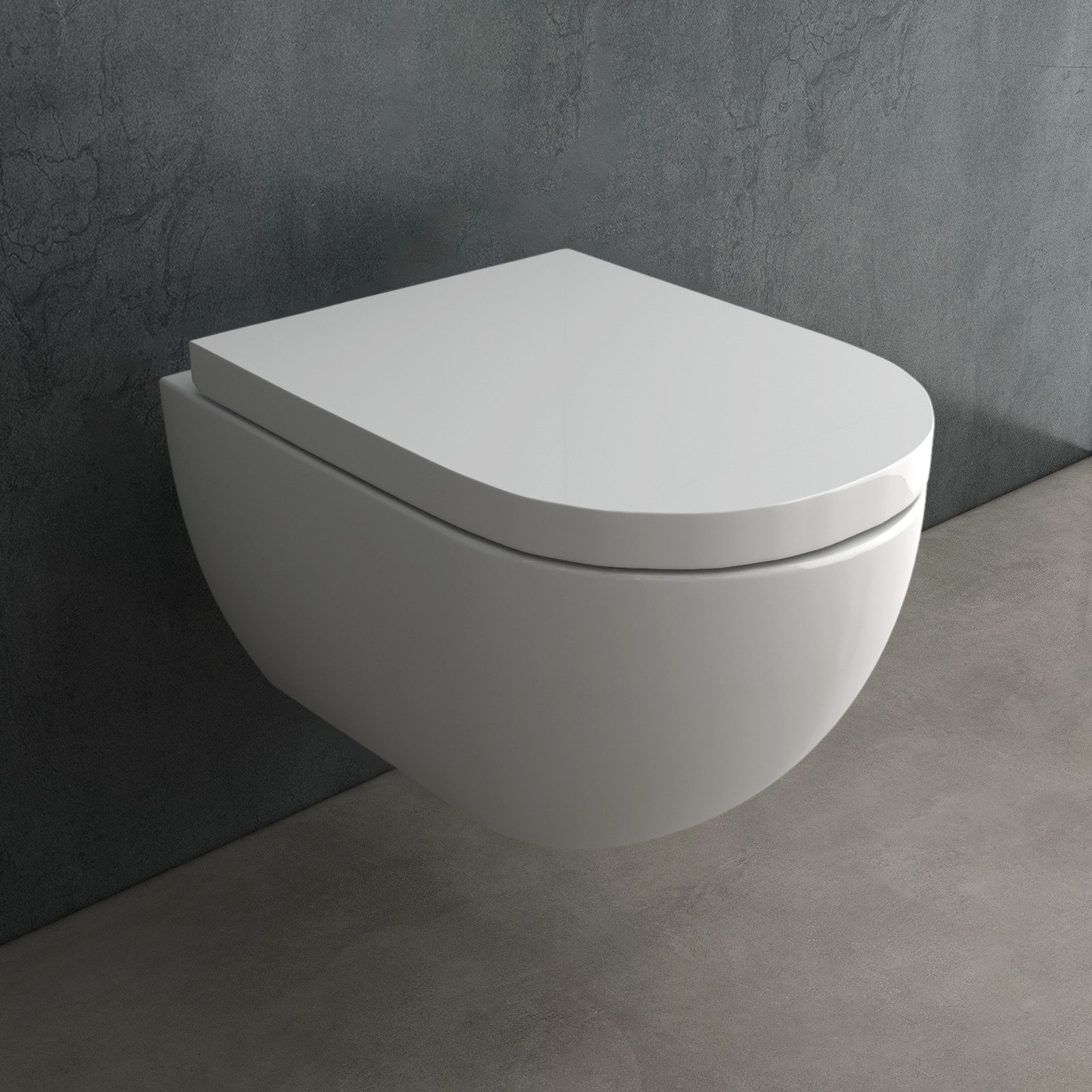 Alpenberger Tiefspül-WC Hänge WC Komplettset - Wand WC Kloschüssel und WC Deckel, Wandmontage, Wand WC Komplett Set Passend zu Geberit, Toilette ohne Spülrand mit Nano Beschichtung - Made in Europa
