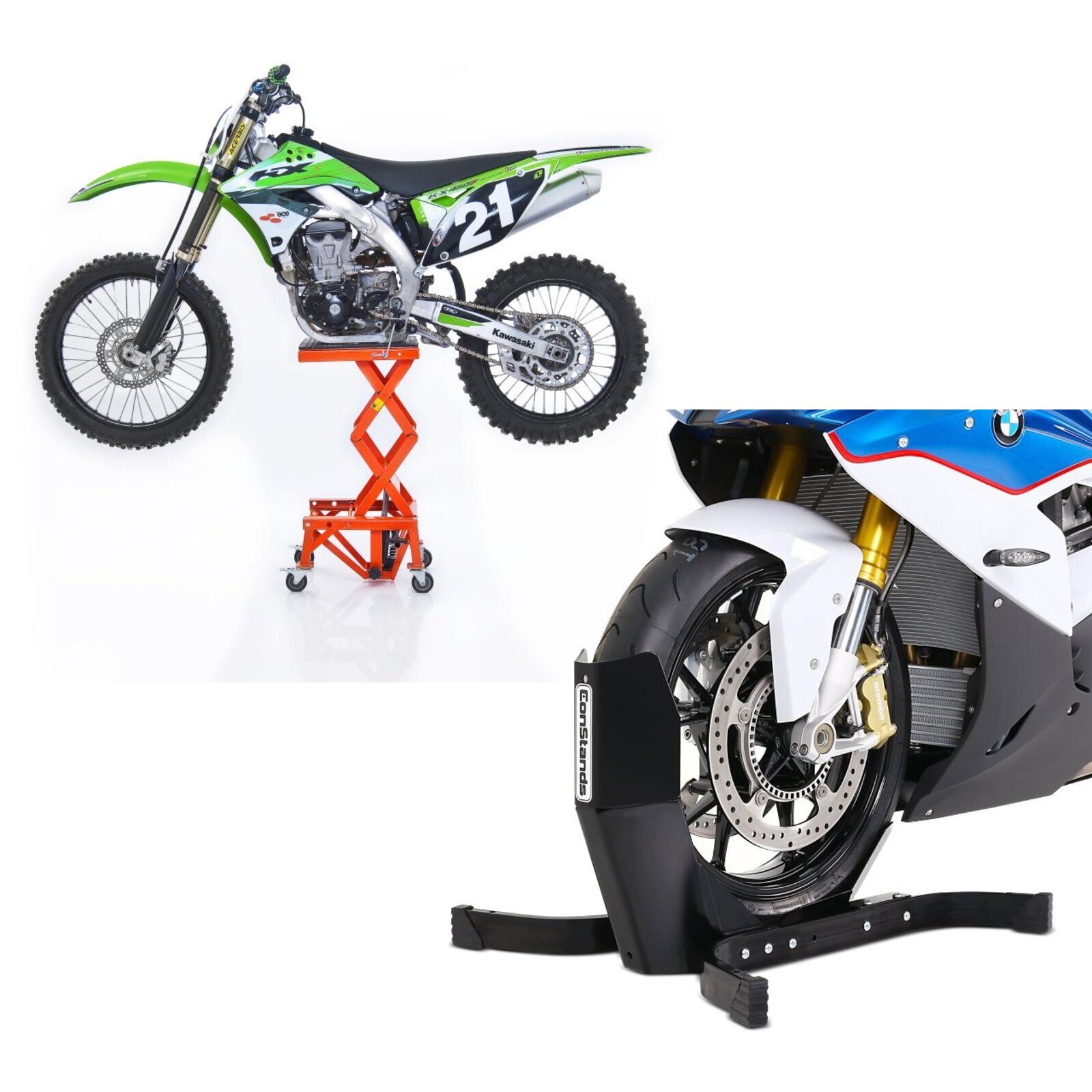 ConStands Motorradheber Set: Motorradheber Enduro # Cross-Lift XL Motocross Scherenheber mit R
