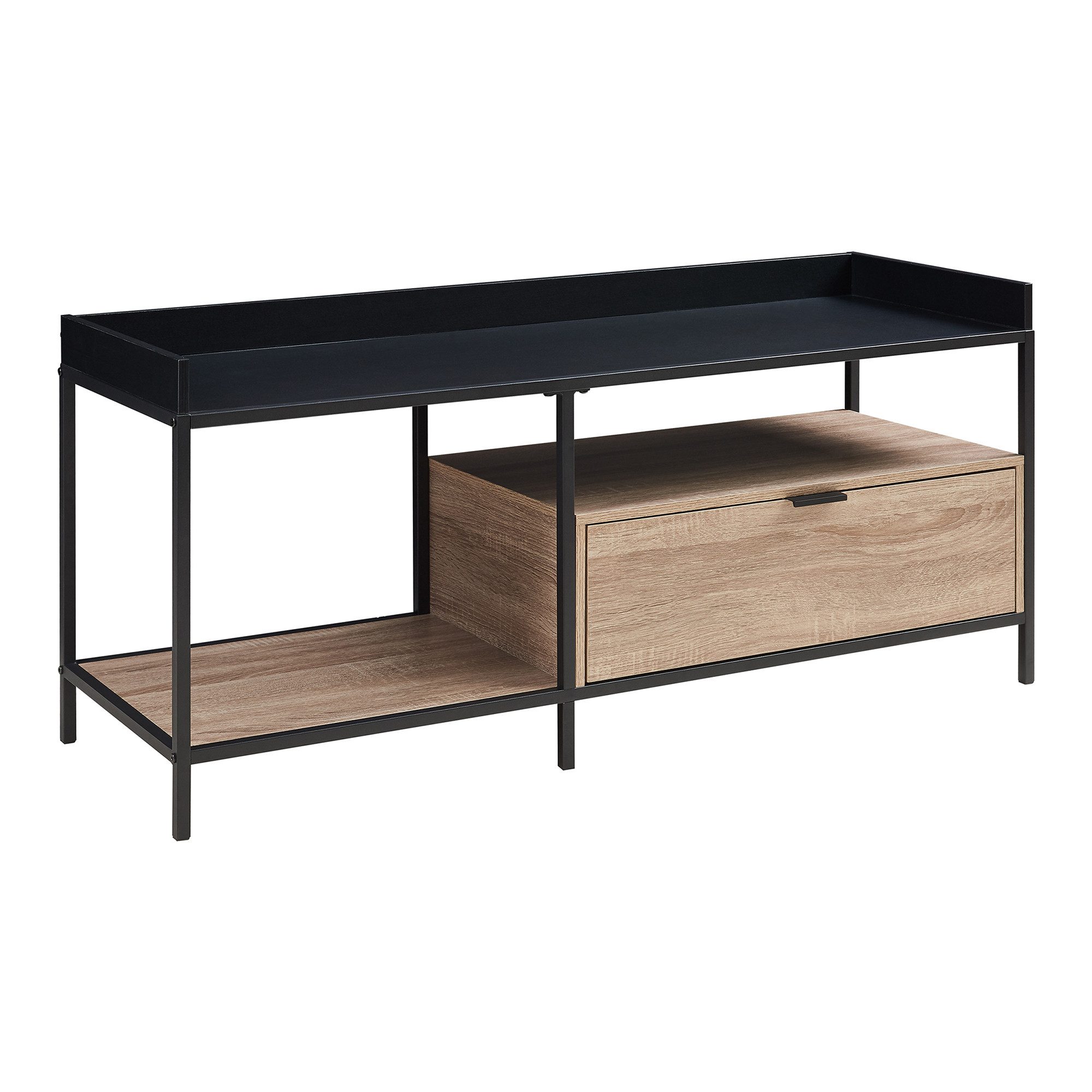en.casa TV-Schrank »Belana« 120x40x54 cm mit Schublade Metallgestell Schwarz/Eicheoptik