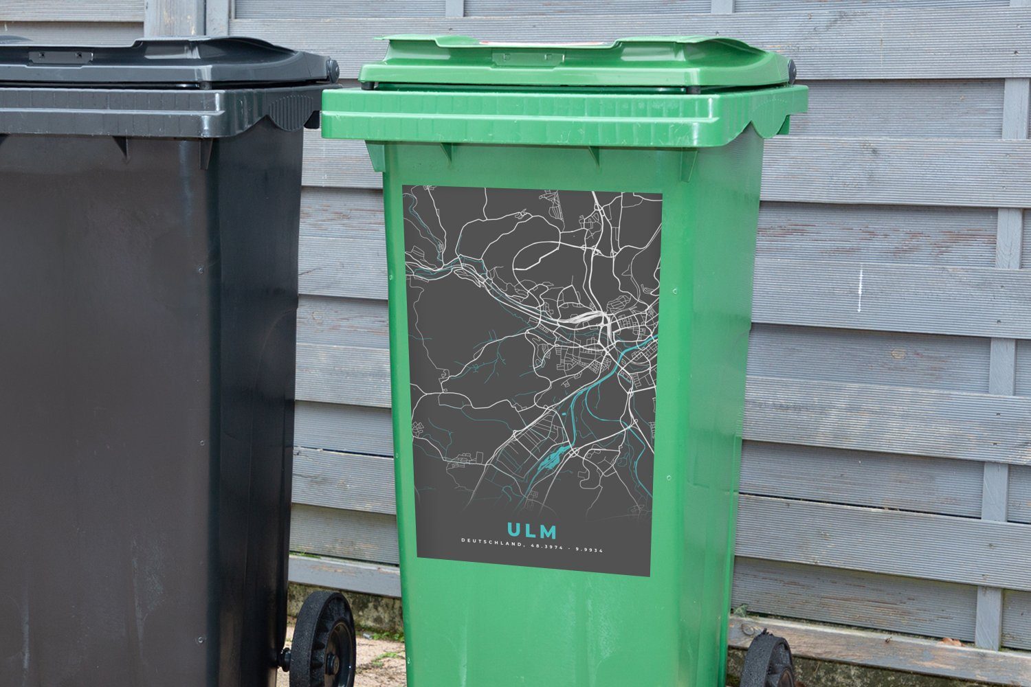 MuchoWow Wandsticker St), - - Mülltonne, (1 Ulm Container, Abfalbehälter - Stadtplan Mülleimer-aufkleber, Blau Deutschland Karte Karte - Sticker, 