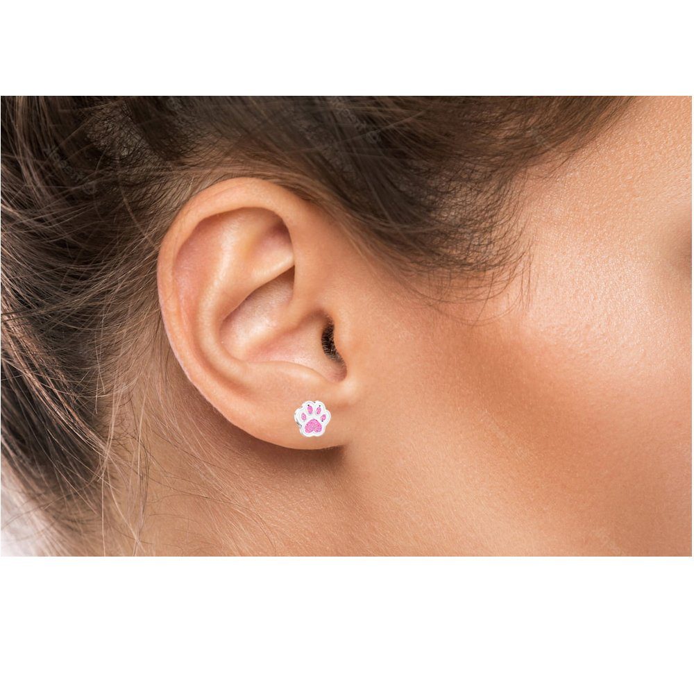 Limana Paar Sterling pink Ohrstecker Kinder Silber Geschenkidee Mädchen kleine pink, Pfote echt 925 Glitzer