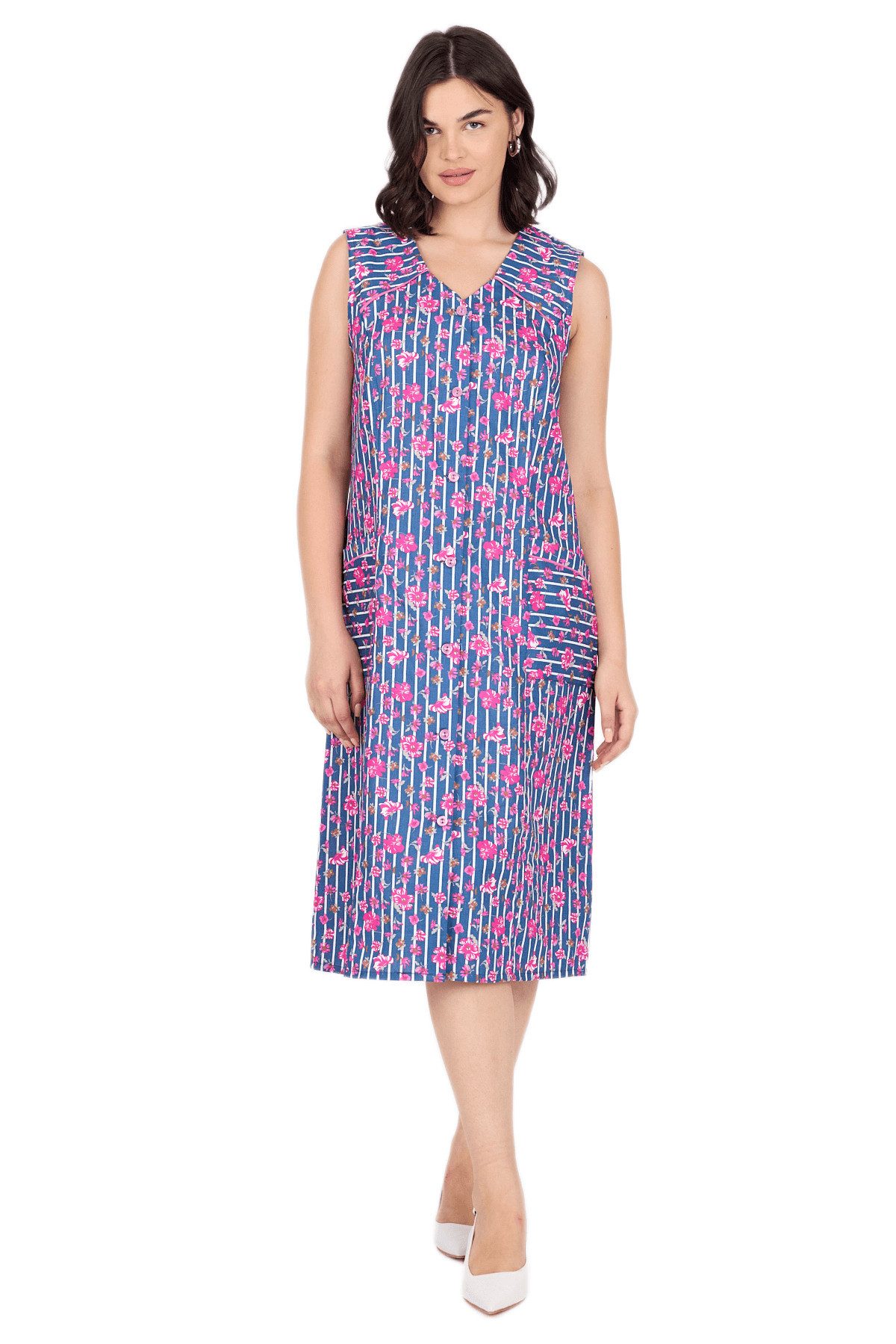 Tunikakleid Kittel mit Knöpfen – Blumenmuster