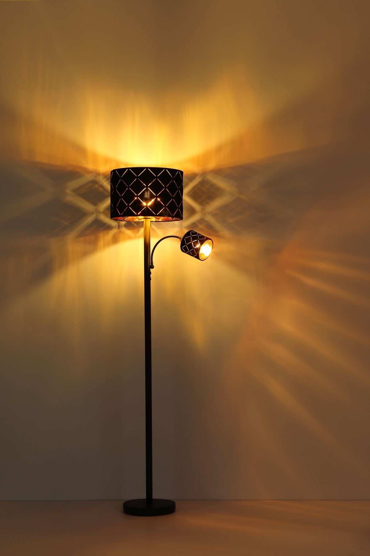 Globo Stehlampe Stehleuchte Wohnzimmer Stehlampe mit Leselampe Metall Deckenfluter, mit Schalter, modern, gold, schwarz, ohne Leuchtmittel, Lichtfarbe ist abhängig vom Leuchtmittel, Schlafzimmer, Esszimmer, Leseleuchte, Standlampe, Standleuchte, Küche, Flur