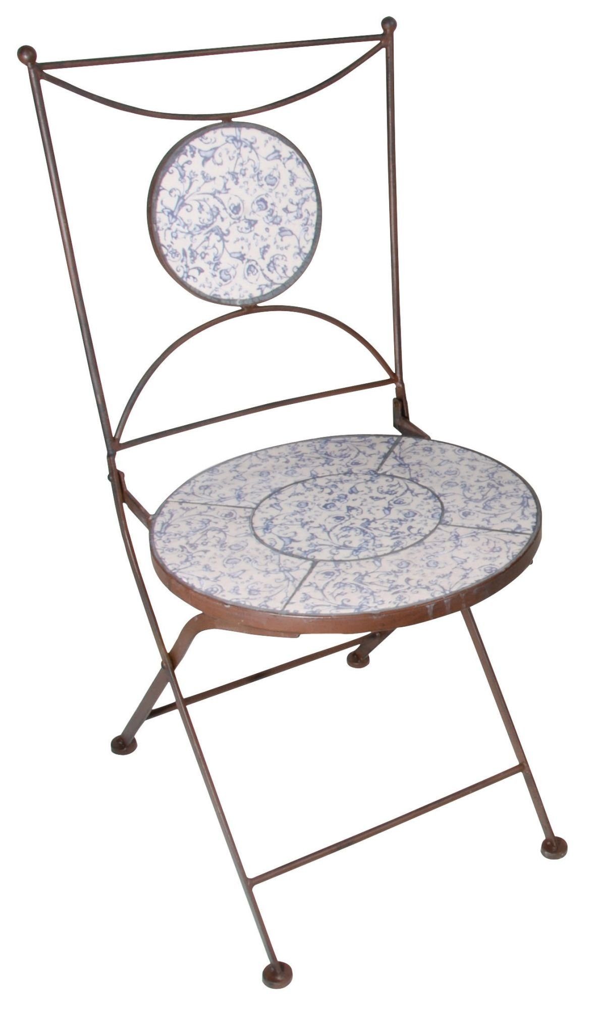 esschert design Gartenstuhl (Set, 1 St), mit Sitzfläche und Rückteil, (Teil davon) aus Keramik in blau-weiß