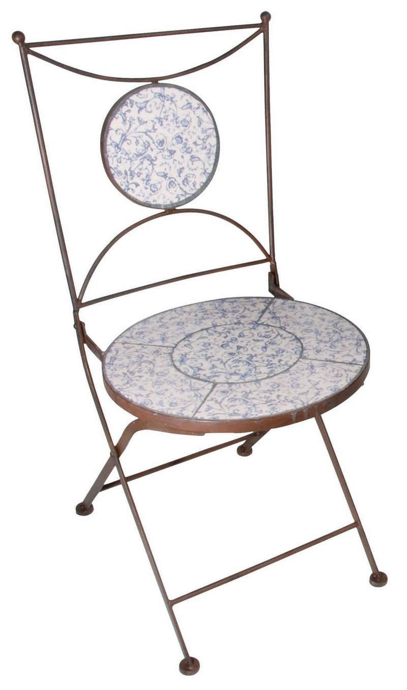 esschert design Gartenstuhl, mit Sitzfläche und Rückteil, (Teil davon) aus Keramik in blau-weiß