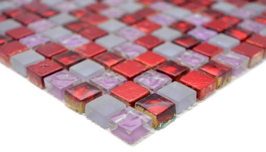 Mosaikfliesen Mosani / Resin glänzend rot Mosaikfliesen weiß pink Glasmosaik 10 Matten