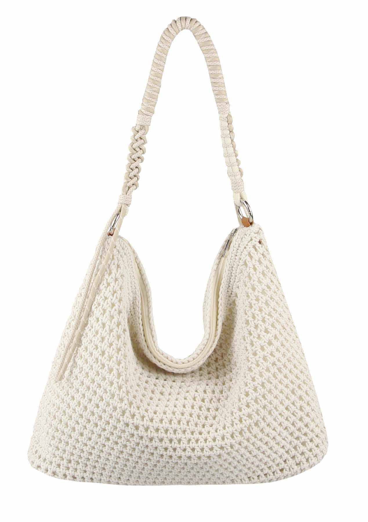 ITALYSHOP24 Schultertasche DAMEN TASCHE Boho Shopper Strohtasche Hobo Geflecht Häkeltasche Textil, Sommer Basttasche Strand Retro Reise Freizeit Urlaub Beuteltasche