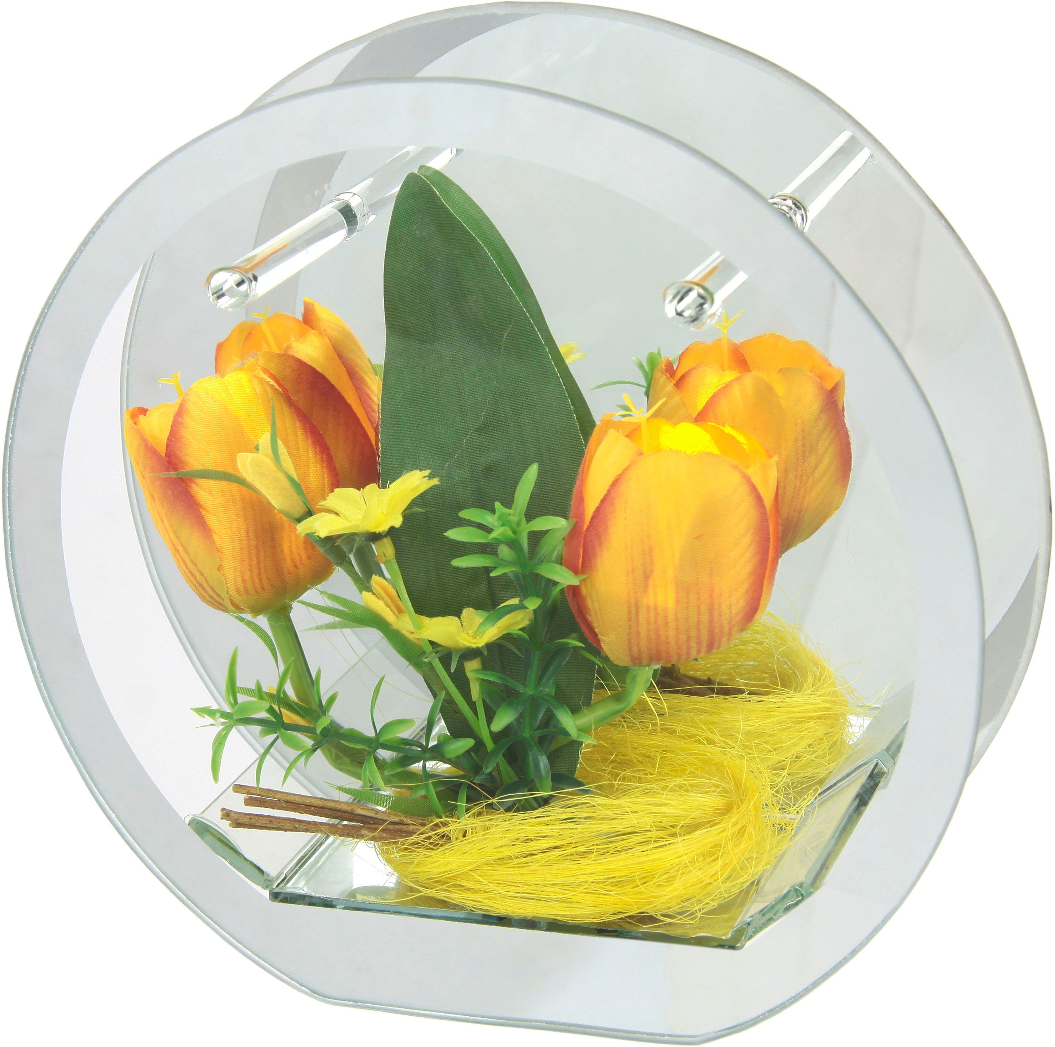 I.GE.A. Dekoobjekt LED 3D Tulpen Lichtergirlande mit Glas LED-Tulpe, Dekoriertes Gänseblümchen Hase