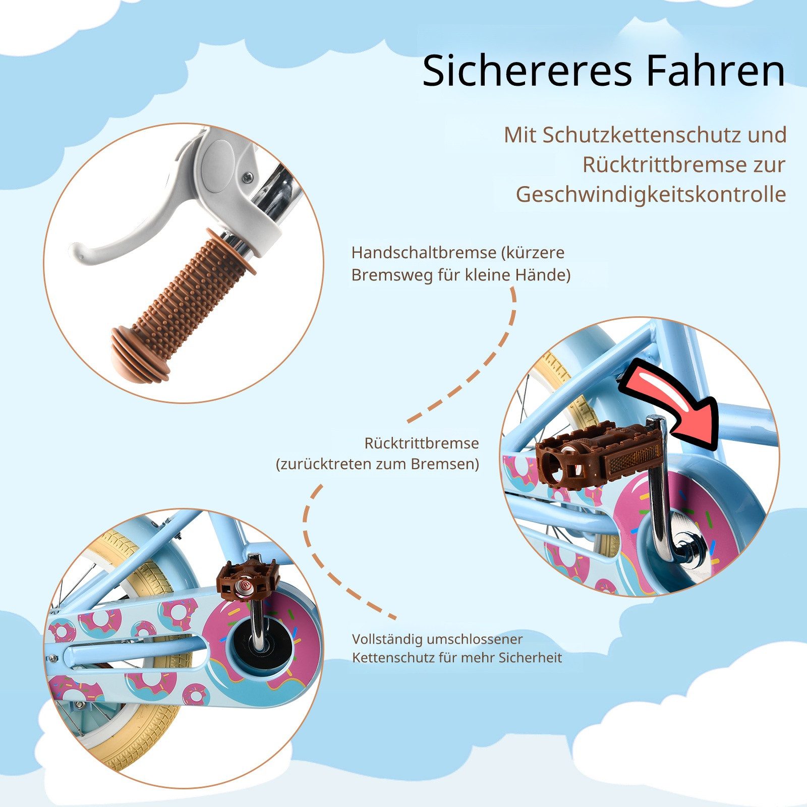 RULLY Kinderfahrrad Kinderfahrrad für Mädchen 12/14/16 Zoll, 2–7 Jahre, 1 Gang, Inkl. Korb, Puppensitz, Stützrädern, Schutzblechen & Klingel