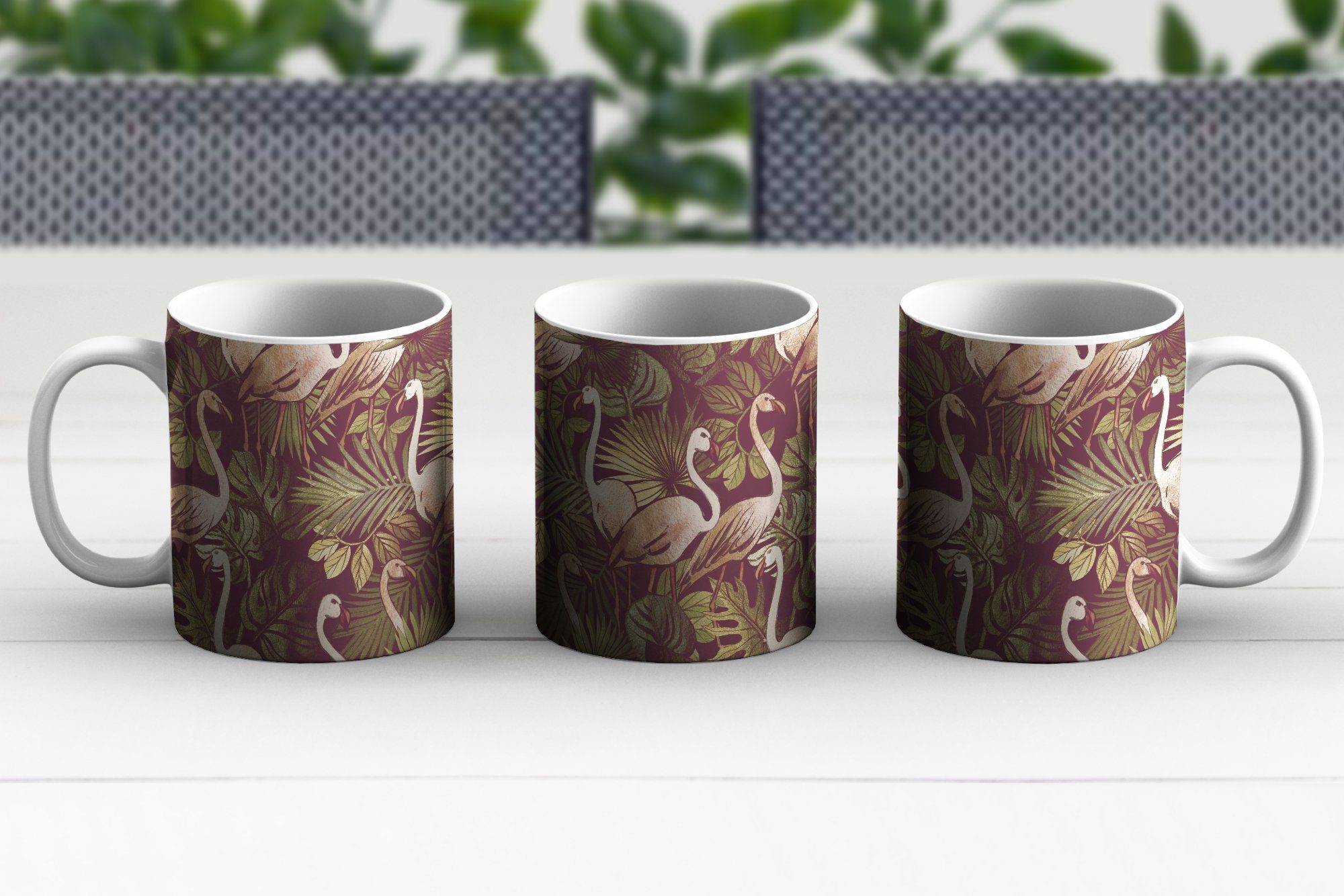 Muster, Becher, Tasse Vintage Teetasse, - Flamingo Teetasse, - Blätter Dschungel - Geschenk Kaffeetassen, - MuchoWow Keramik,