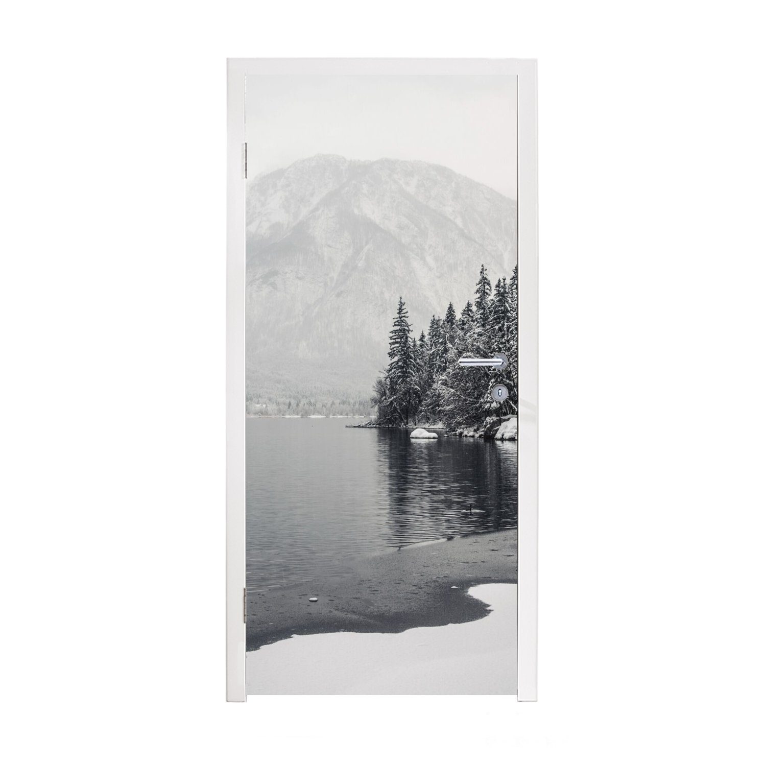 MuchoWow Türtapete Wasser - Winter - Natur - Kiefernbaum, Matt, bedruckt, (1 St), Fototapete für Tür, Türaufkleber, 75x205 cm
