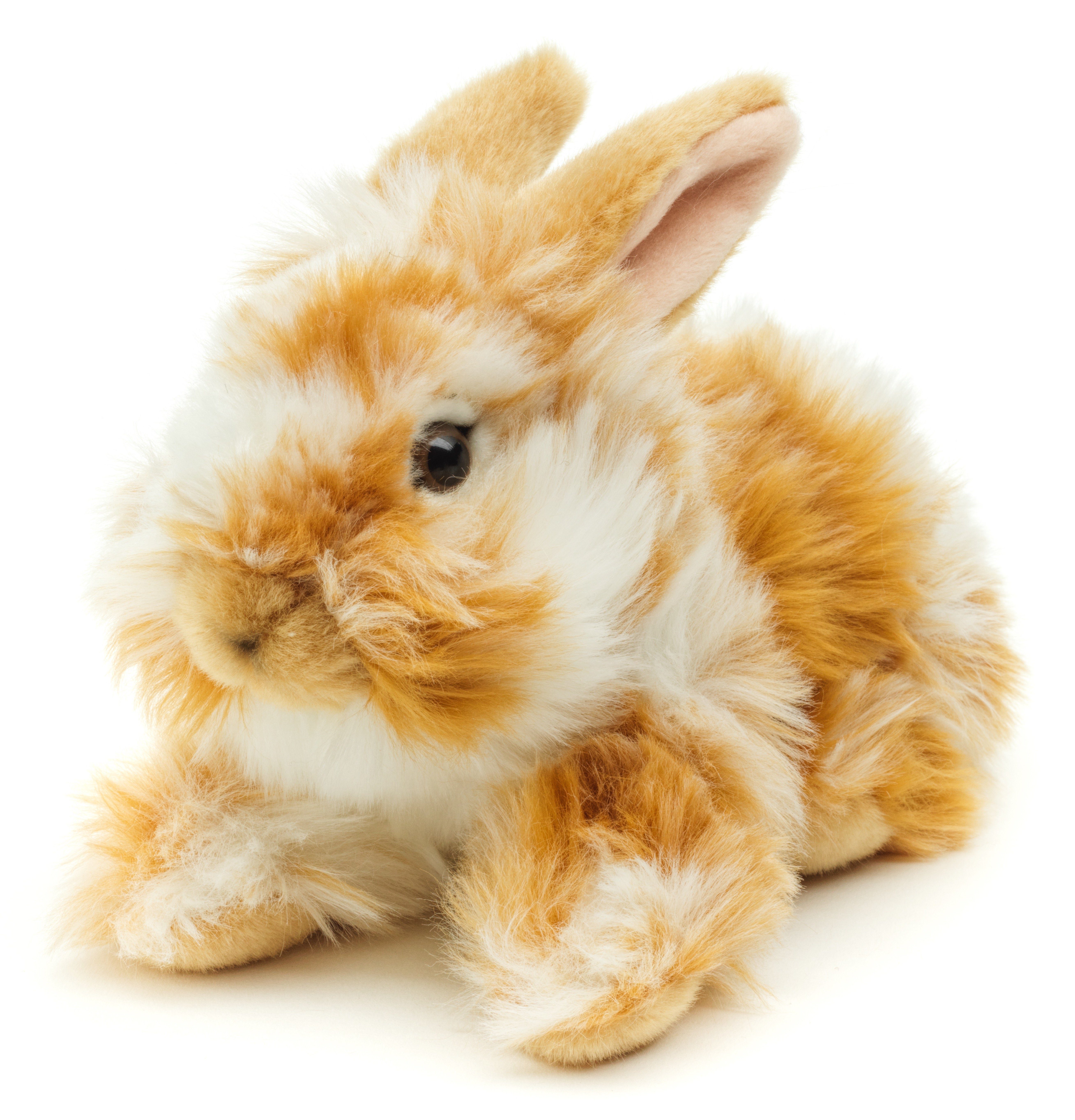Uni-Toys Kuscheltier Löwenkopf-Kaninchen m.aufgestellten Ohren - 23 cm - verschiedene Hasen, zu 100 % recyceltes Füllmaterial gold-weiß gescheckt
