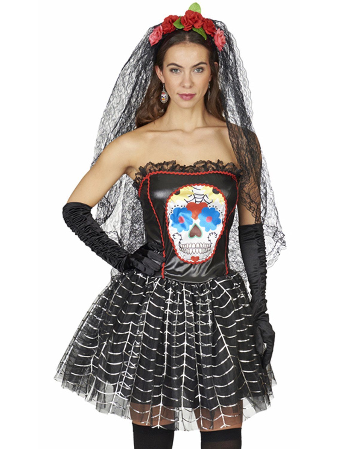 andrea-moden Zombie-Kostüm 'Day of the Dead' Kostüm für Damen Schwarz, Kleid