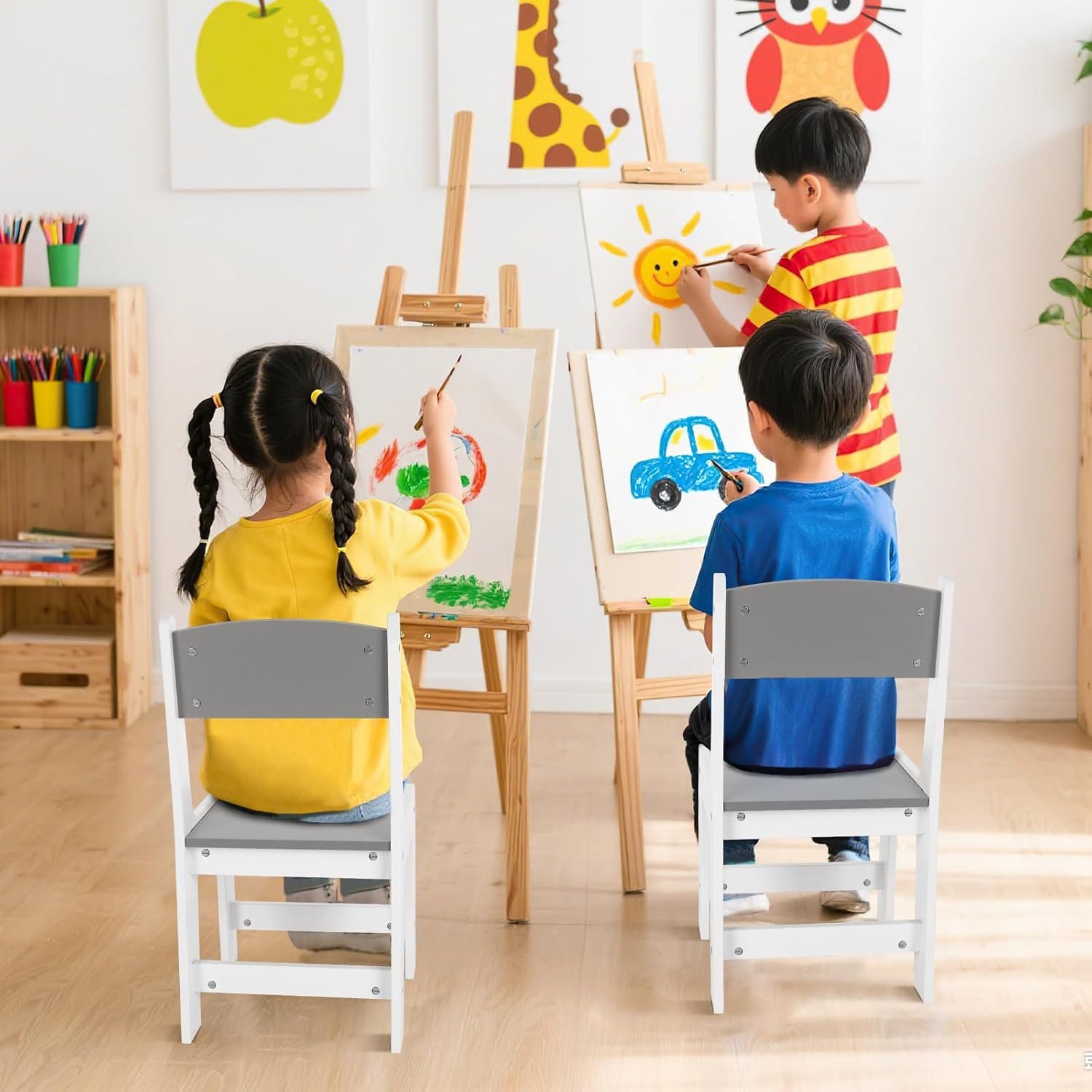 TLGREEN Kinderstuhl,Schreibtischstuhl Kinder ab 2 Jahren (KinderStühlen mit Fußstütze & Gebogener Rückenlehne), 55x30x28cm für Kinderzimmer,Lernen & Kindergarten