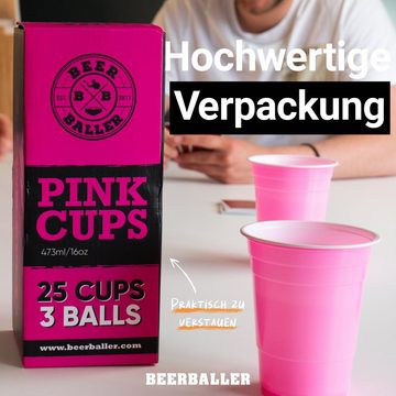 BeerBaller Becher BeerBaller® Pink Cups - 25 pinke Beerpong Becher & 3 Bälle als Set, 16oz/473ml