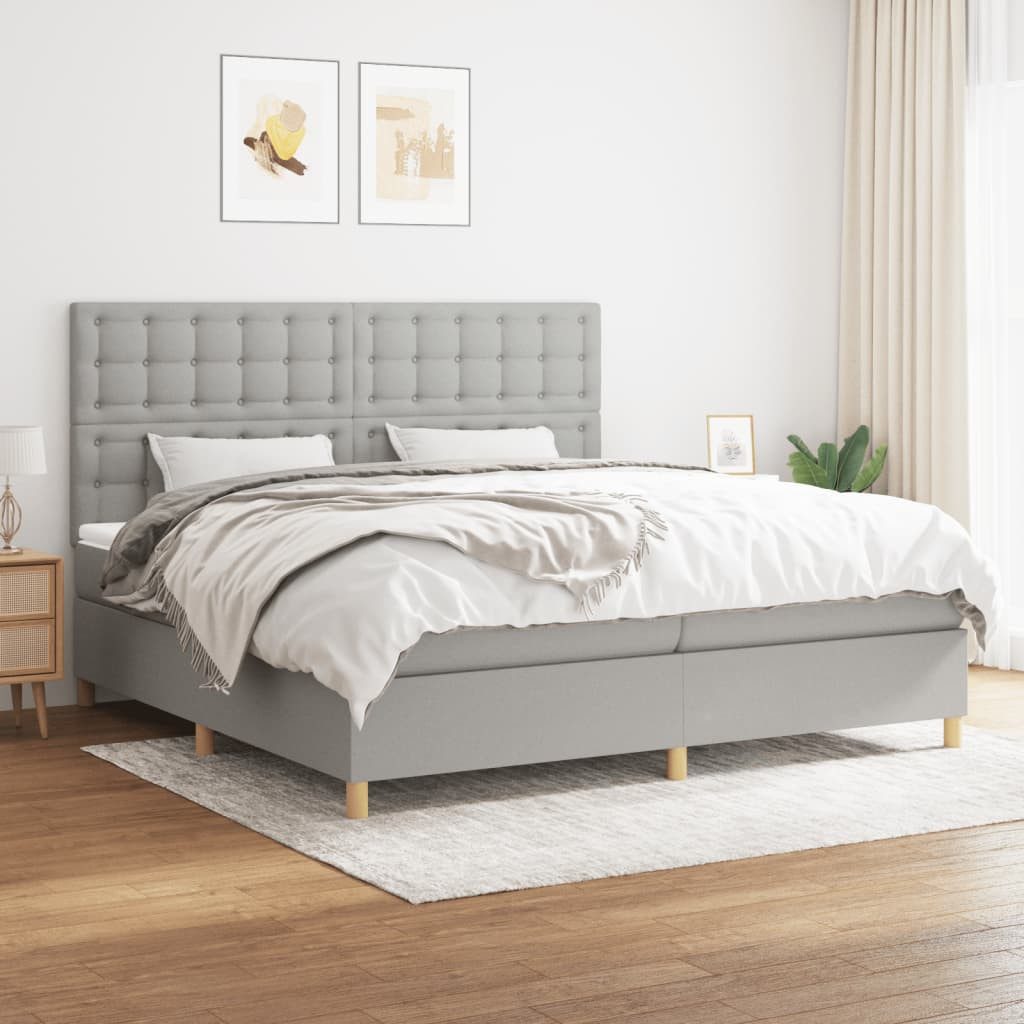 vidaXL Boxspringbett Boxspringbett mit Matratze Hellgrau 200x200 cm Stoff B günstig online kaufen