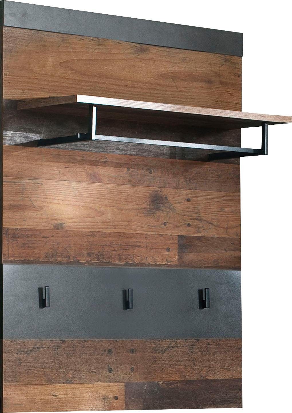 INOSIGN Garderobenpaneel Ilana, Wandpaneel im Industrial Style mit Haken, Kleiderstange und Hutablage
