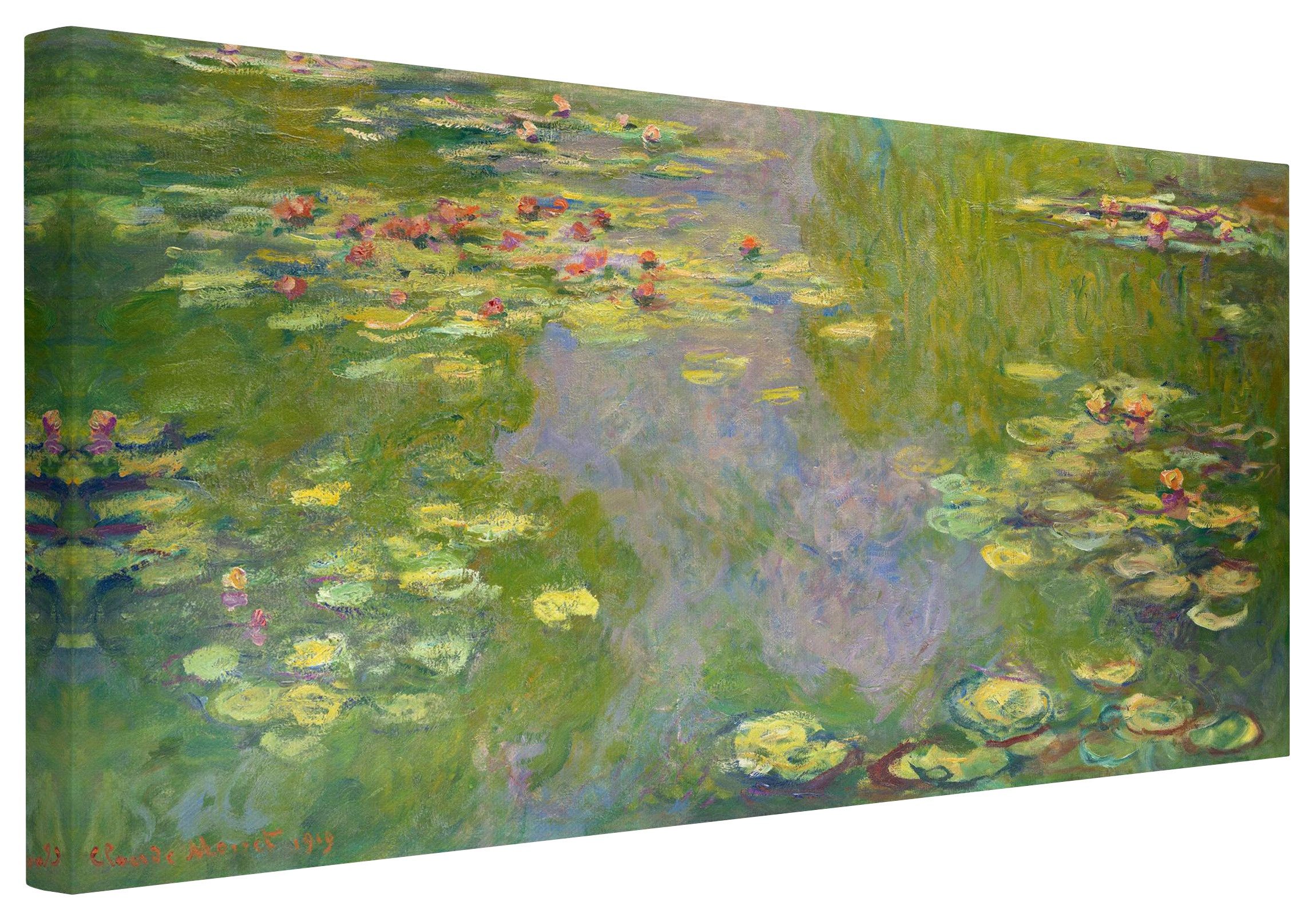 Bilderdepot24 Leinwandbild Kunstdruck Claude Monet Grüne Seerosen grün Bild auf Leinwand XXL, Wohnzimmer Schlafzimmer Küche Flur Wandbild Kunstkopie Wanddeko Druck