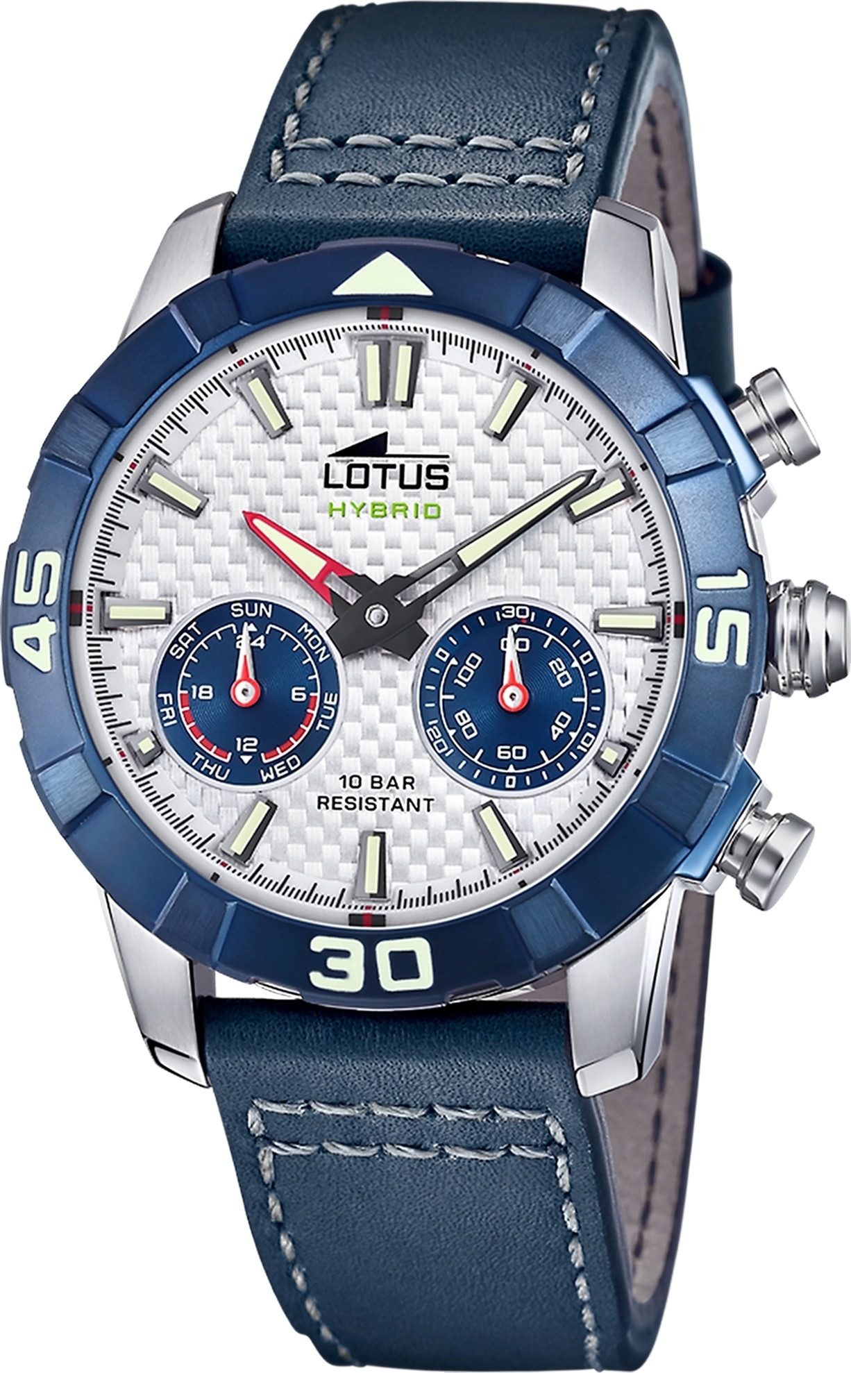 Lotus Chronograph Lotus Herrenuhr Leder blau Lotus Classic, (Chronograph), Herren Armbanduhr rund, groß (ca. 45mm), Edelstahl