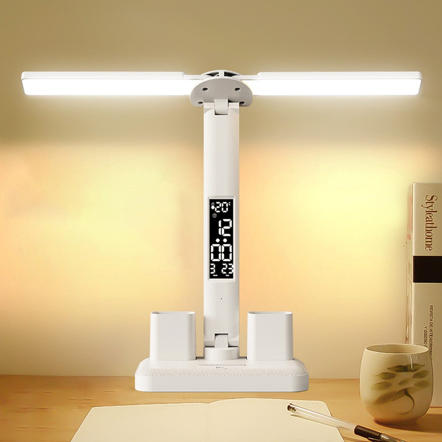OKWISH LED Schreibtischlampe Doppelkopf Nachttischlampe Tischlampe günstig online kaufen