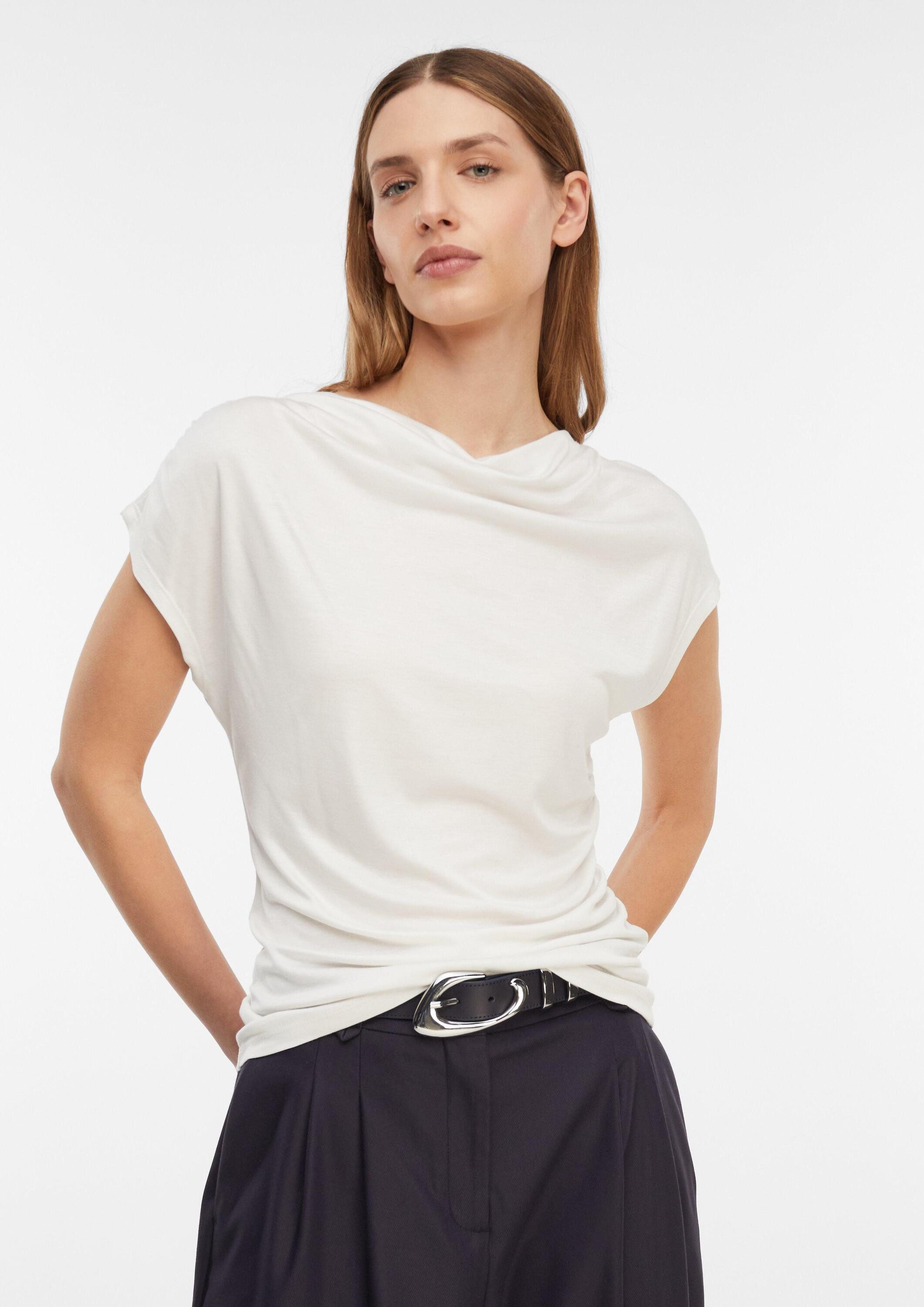 comma Kurzarmshirt T-Shirt Fließendes Viskose-Top mit femininen Raffdetails