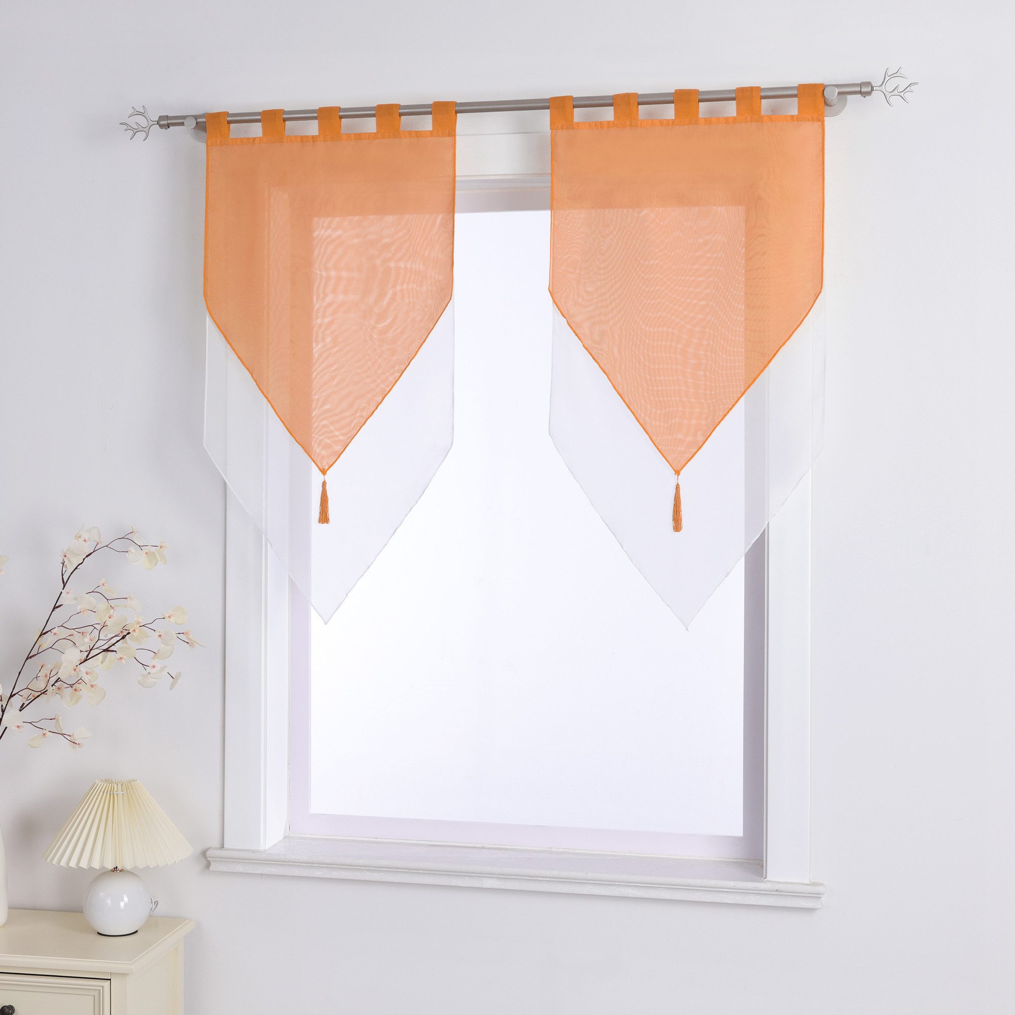 Delien Scheibengardine Lydia (2 St), Schlaufen, mit Quaste Panneaux