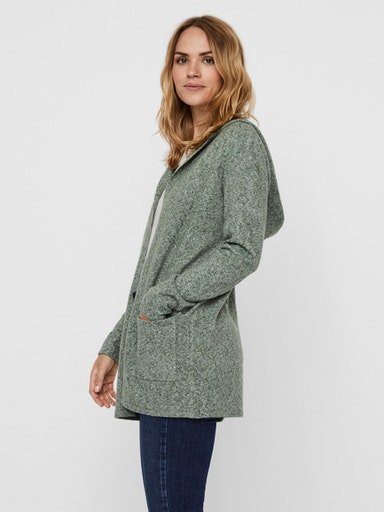 LS CARDIGAN Moda Strickjacke VMDOFFY Vero NOOS OPEN HOOD laurel melange wreath GA