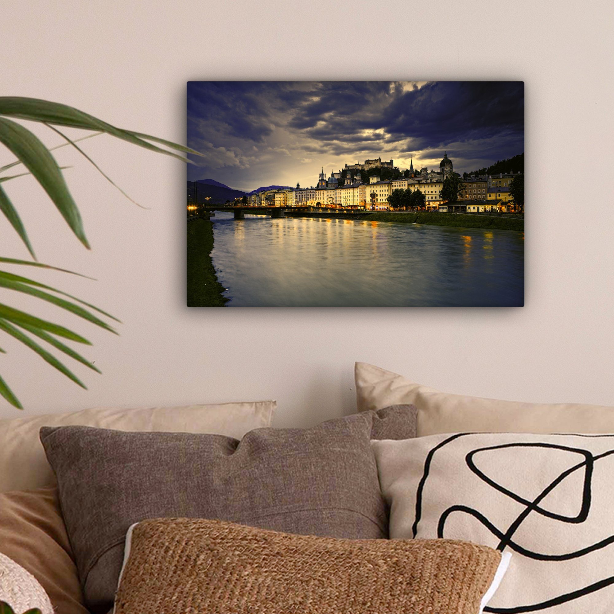 Wandbild Leinwandbilder, Aufhängefertig, OneMillionCanvasses® 30x20 Salzburger Sonnenuntergang, cm (1 Wanddeko, Leinwandbild St),
