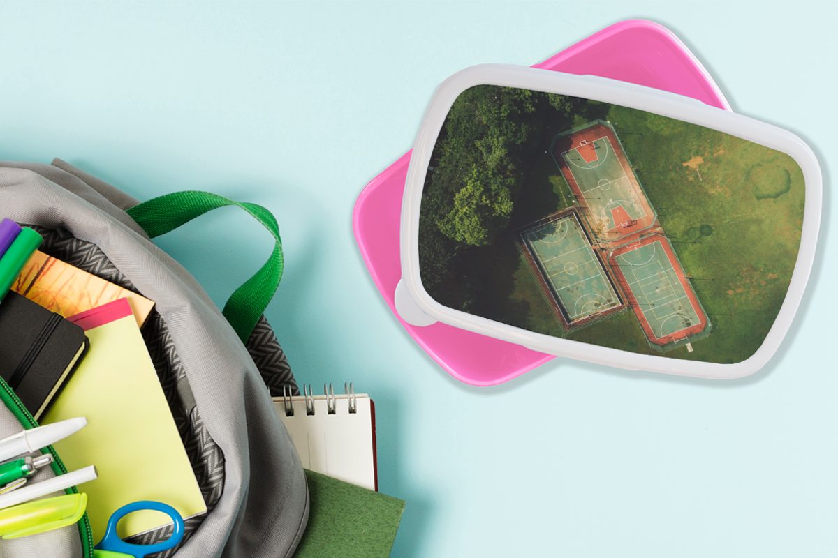 - Brotdose Grün, - Kunststoff rosa Snackbox, Spielfeld Kunststoff, Brotbox Basketball Kinder, für MuchoWow Erwachsene, Lunchbox (2-tlg), Mädchen,