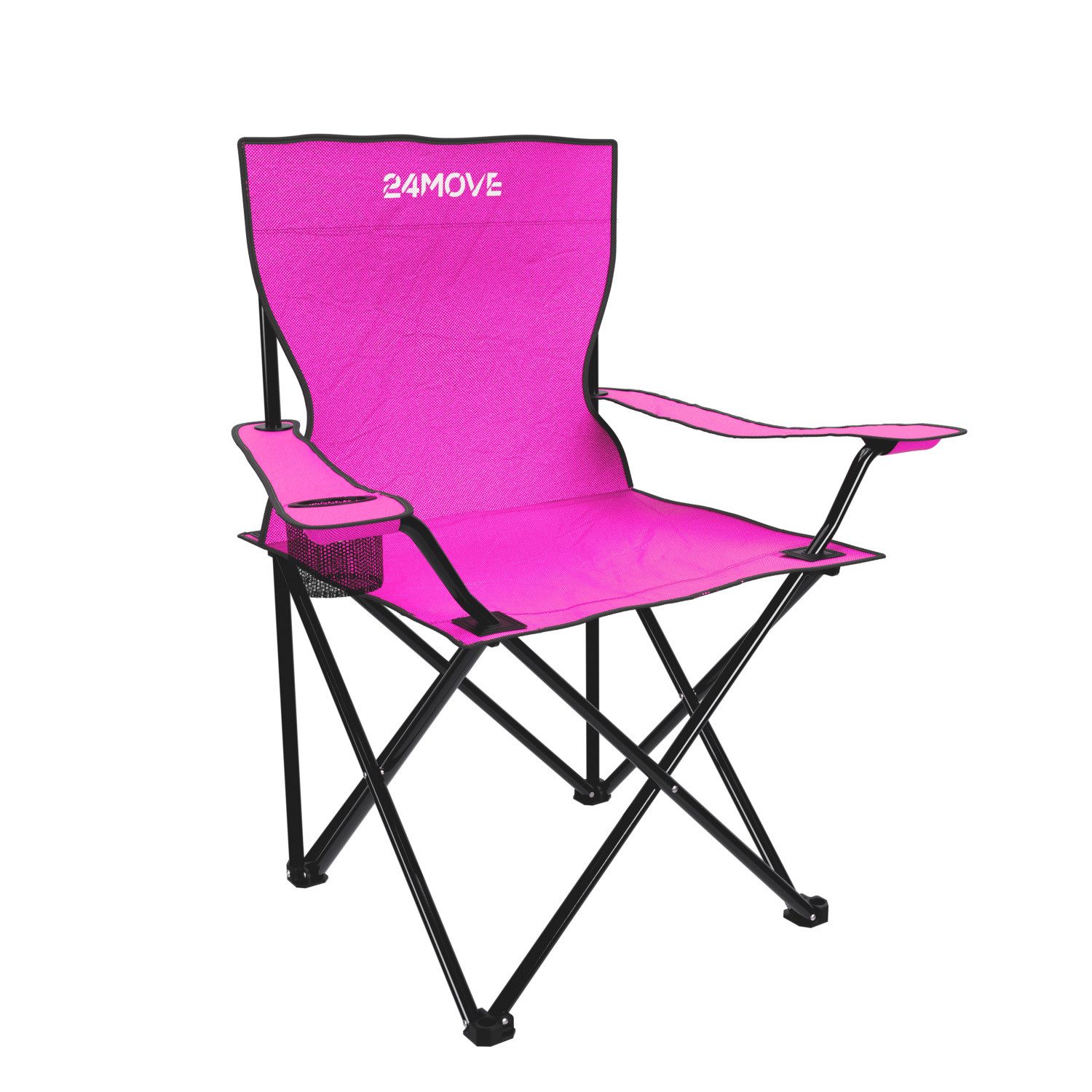 24Move Campingstuhl 24MOVE® Campingstuhl faltbar,Anglerstuhl,Liegestuhl mit Getränkehalter (bis max. 100 kg), mit Tragetasche, pink, Klappstuhl, bis 100kg belastbar