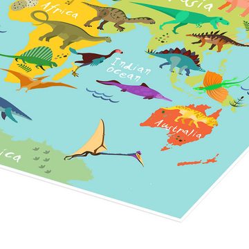 Posterlounge Poster Kidz Collection, Dinosaurier-Weltkarte (Englisch), Kinderzimmer Digitale Kunst