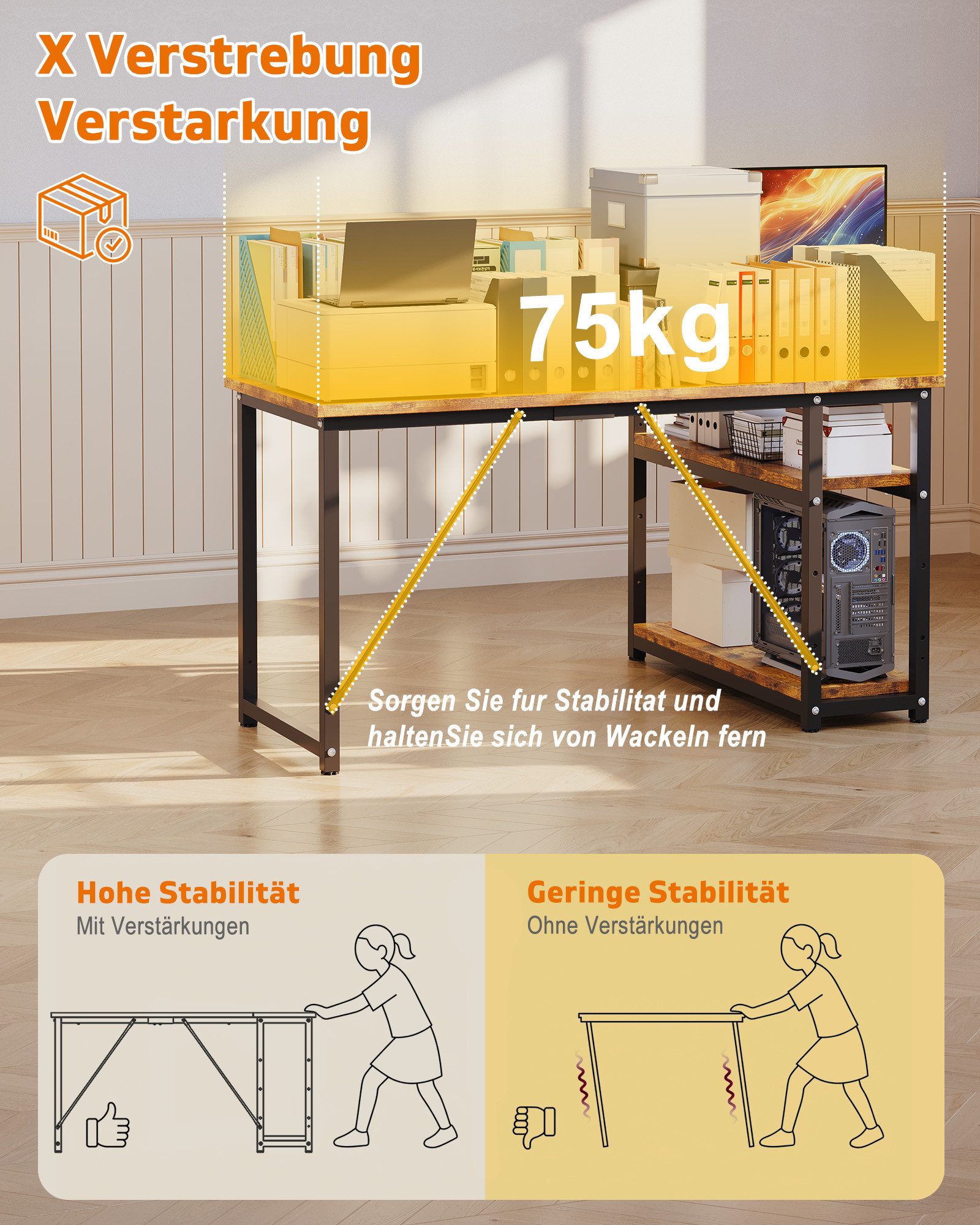 HOMALL Computertisch Eckschreibtisch Reversibel L Förmiger Schreibtisch mit Regal (120/140/160cm,PC Tisch,L-Computertisch,Schreibtisch,Geeignet für Büro, Arbeit – Bild 4 von 5
