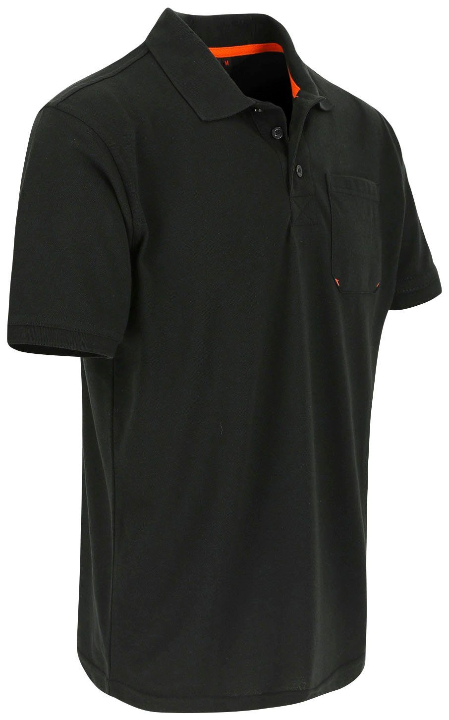 Kurzärmlig und Leo Poloshirt Herock Rippstrick-Kragen Brusttasche, verschiedene Farben 1 Polohemd schwarz Bündchen,