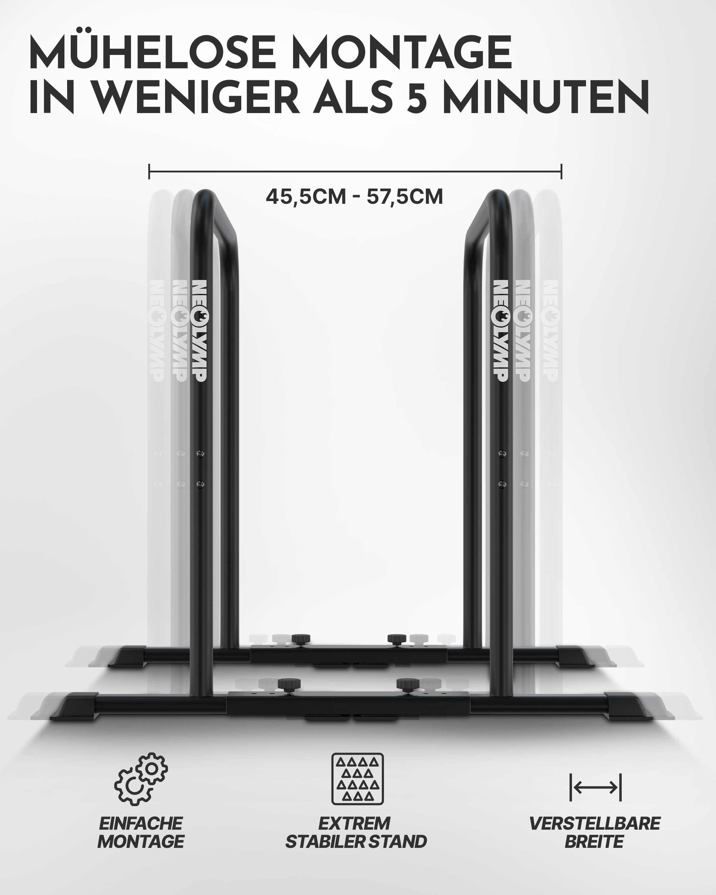 NEOLYMP Liegestützgriffe Dip Barren Calisthenics Equipment – 400 kg belastbare Dip Station (Calisthenics Equipment– rostfreie Dip Stange Fitnessgeräte für Zuhause), Dip Stangen- verstellbare Breite – 90 cm Höhe mit rutschfesten Füßen