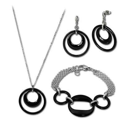 Amello Schmuckset Amello Edelstahlschmuckset Keramik schwarz (Schmuckset, 3-tlg., Schmucksets), Damen Schmucksets, Edelstahl (Stainless Steel), Farbe: silberfarben, s