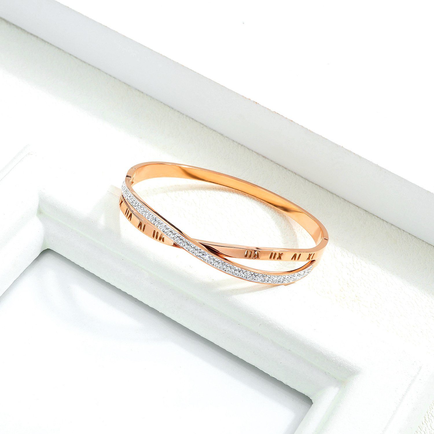 Ziffern Rose Armband Gold Diamanten, gekreuzte X-Form Armkette Römische Titanium mit plattiert Haiaveng Damenarmband
