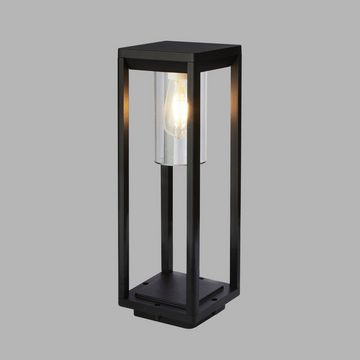 Licht-Erlebnisse Außen-Stehlampe BENJAMIN, ohne Leuchtmittel, Schwarz matt Klar/Transparent IP44 E27 45 cm Aluminium Modern Hof
