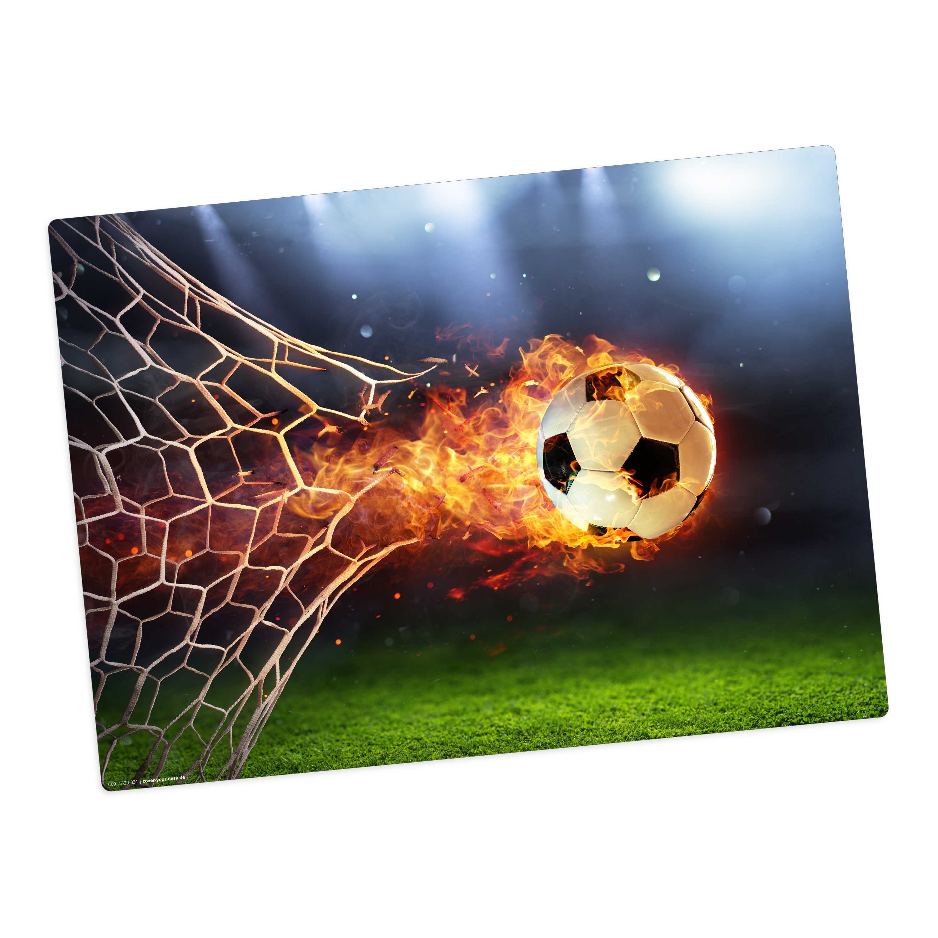 Tischsetmacher Platzset Tischset, Platzset abwaschbar - für Kinder - Flammender Fußball, (aus erstklassigem Vinyl (Kunststoff - BPA-frei), 1-St., 44 x 32 cm - rutschfeste Tischdekoration), Made in Germany