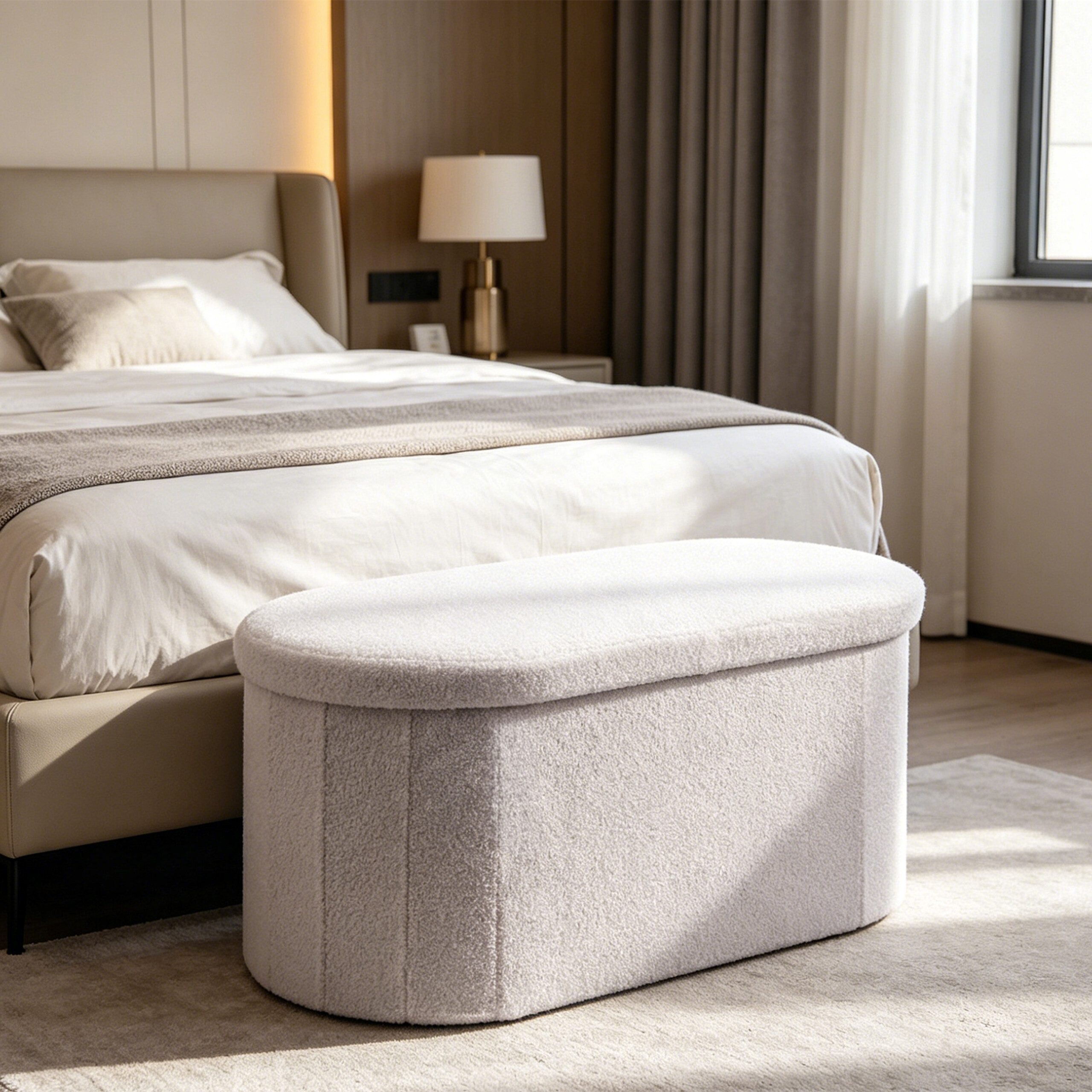 relaxdays Sitztruhe Sitzbank aus Teddystoff (1-St), weiß – Bild 2 von 5