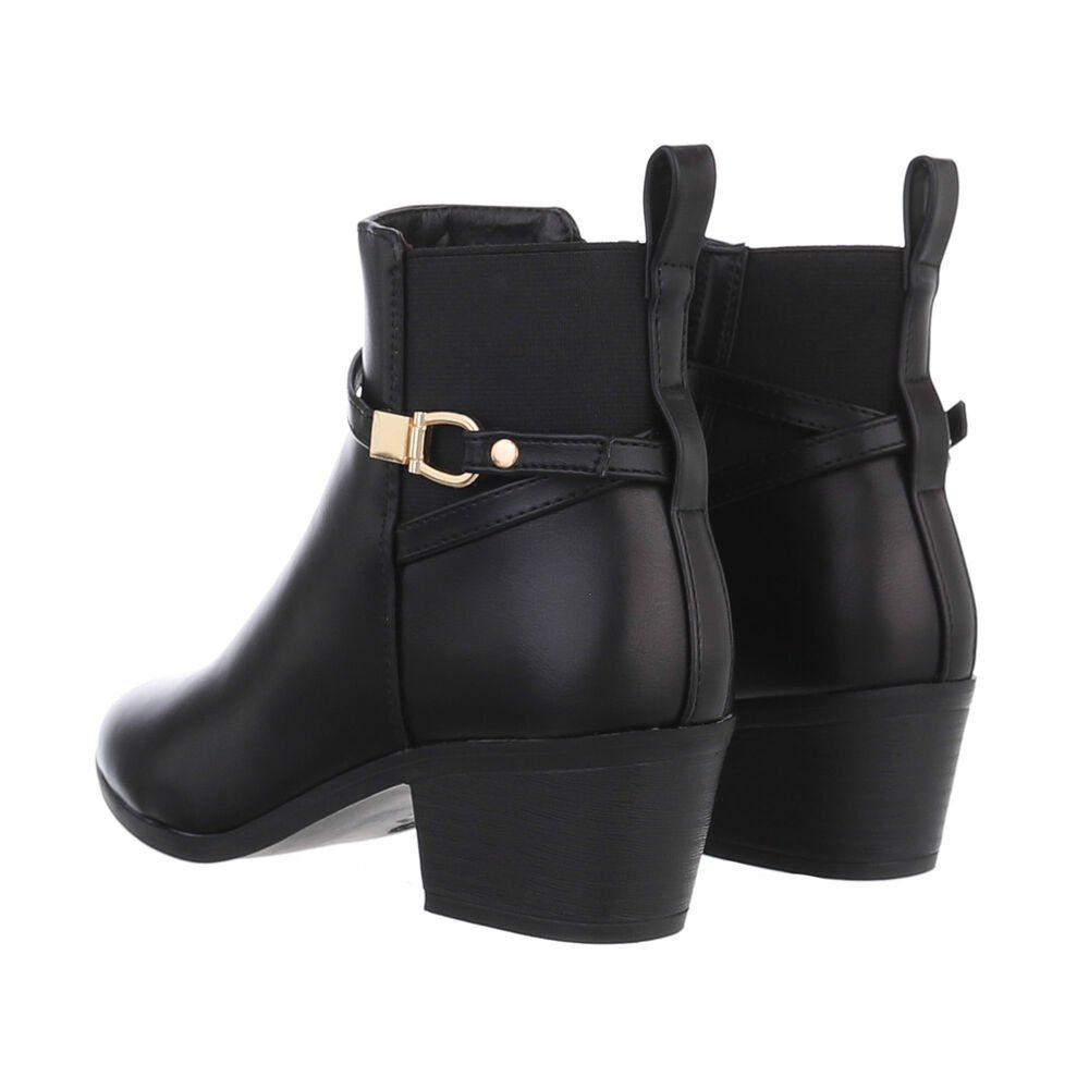Ital-Design Damen Elegante Stiefelette Blockabsatz Klassische Stiefeletten in Schwarz