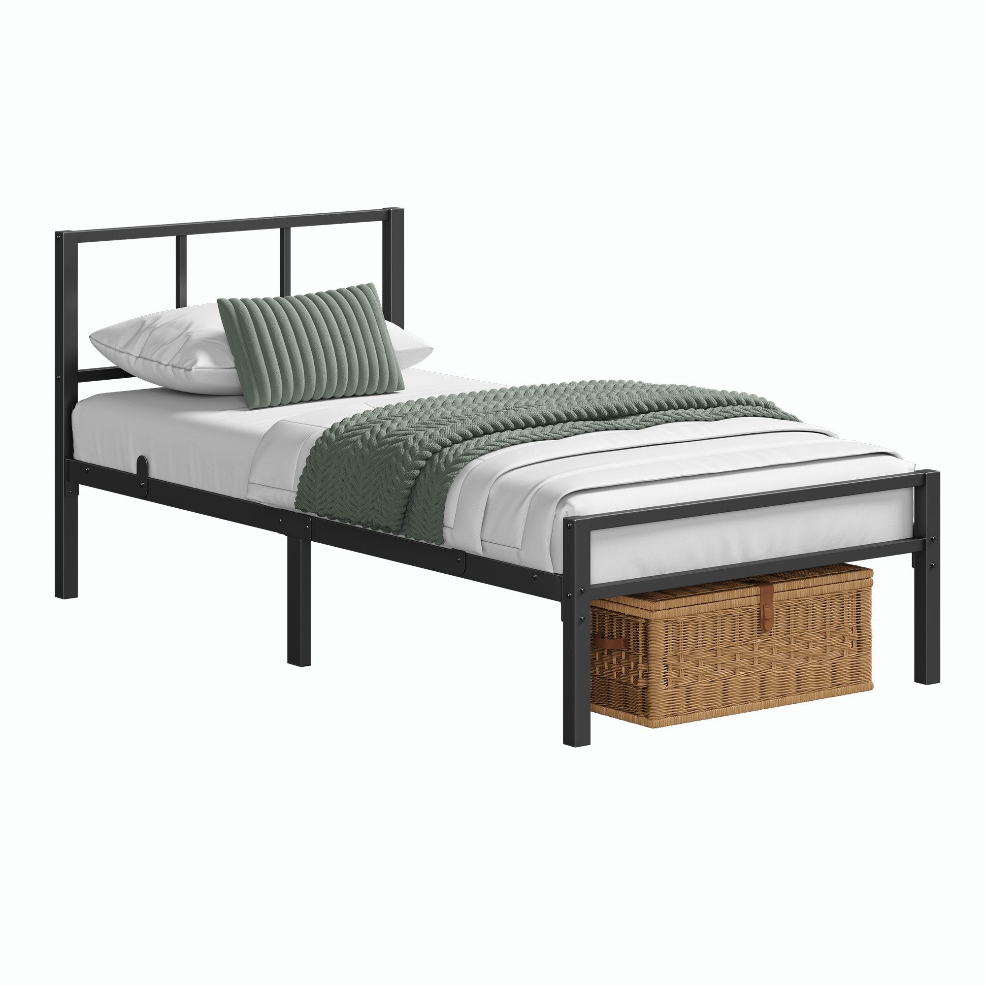 VASAGLE Bettgestell, Metallbett, stabiler Bettrahmen mit Kopfteil und Lattenrost
